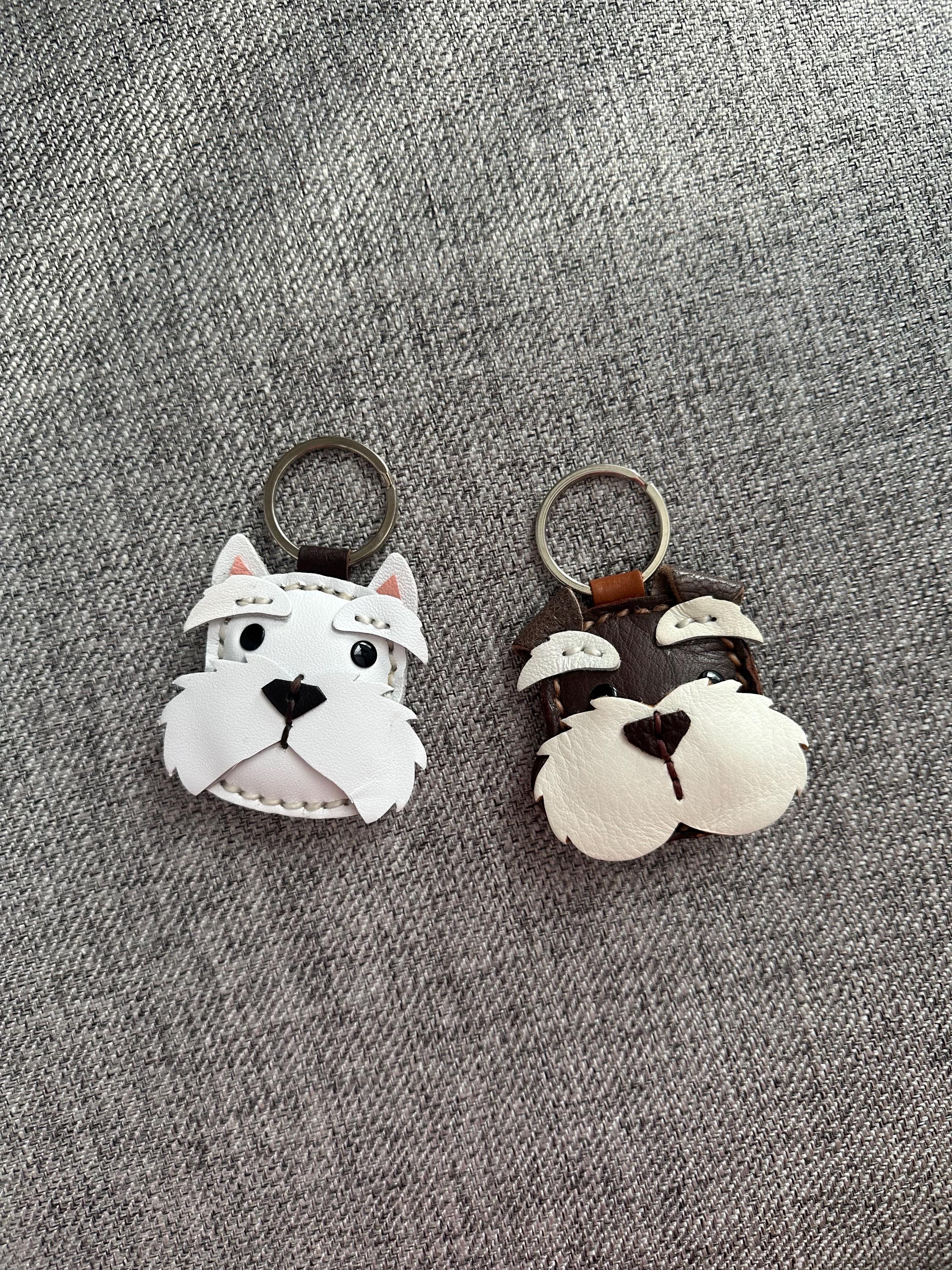 Leather Schnauzer Keychain, Handmade Keychain, Dog Key Chain, Dog Lover