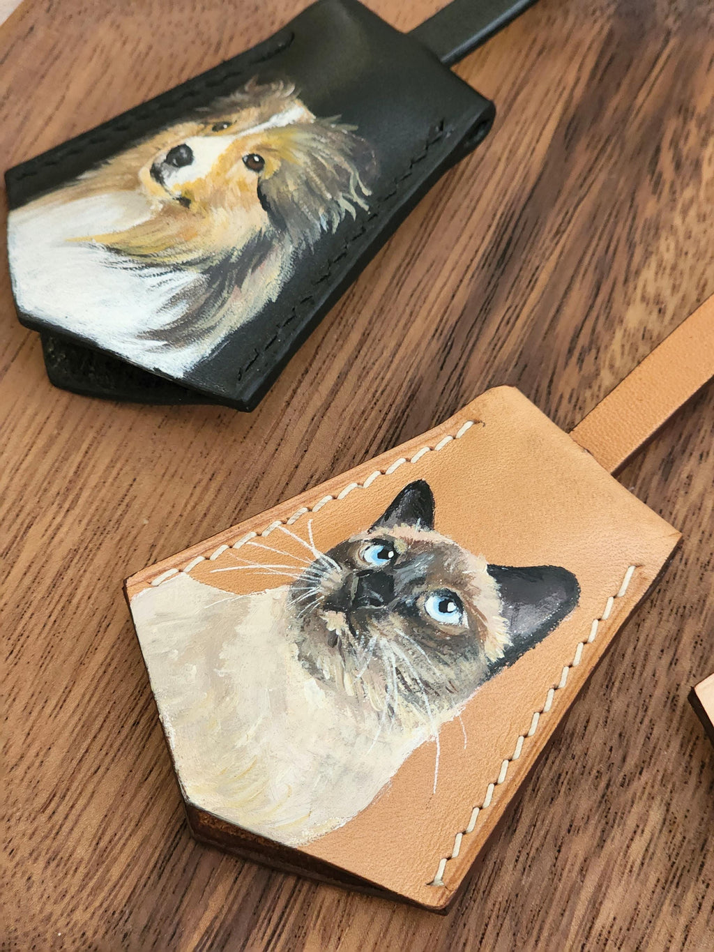 Hand-painted Leather Pet Portrait Bag Charm: Custom Dog/cat Memorial, Mother's Day Gift For Mom