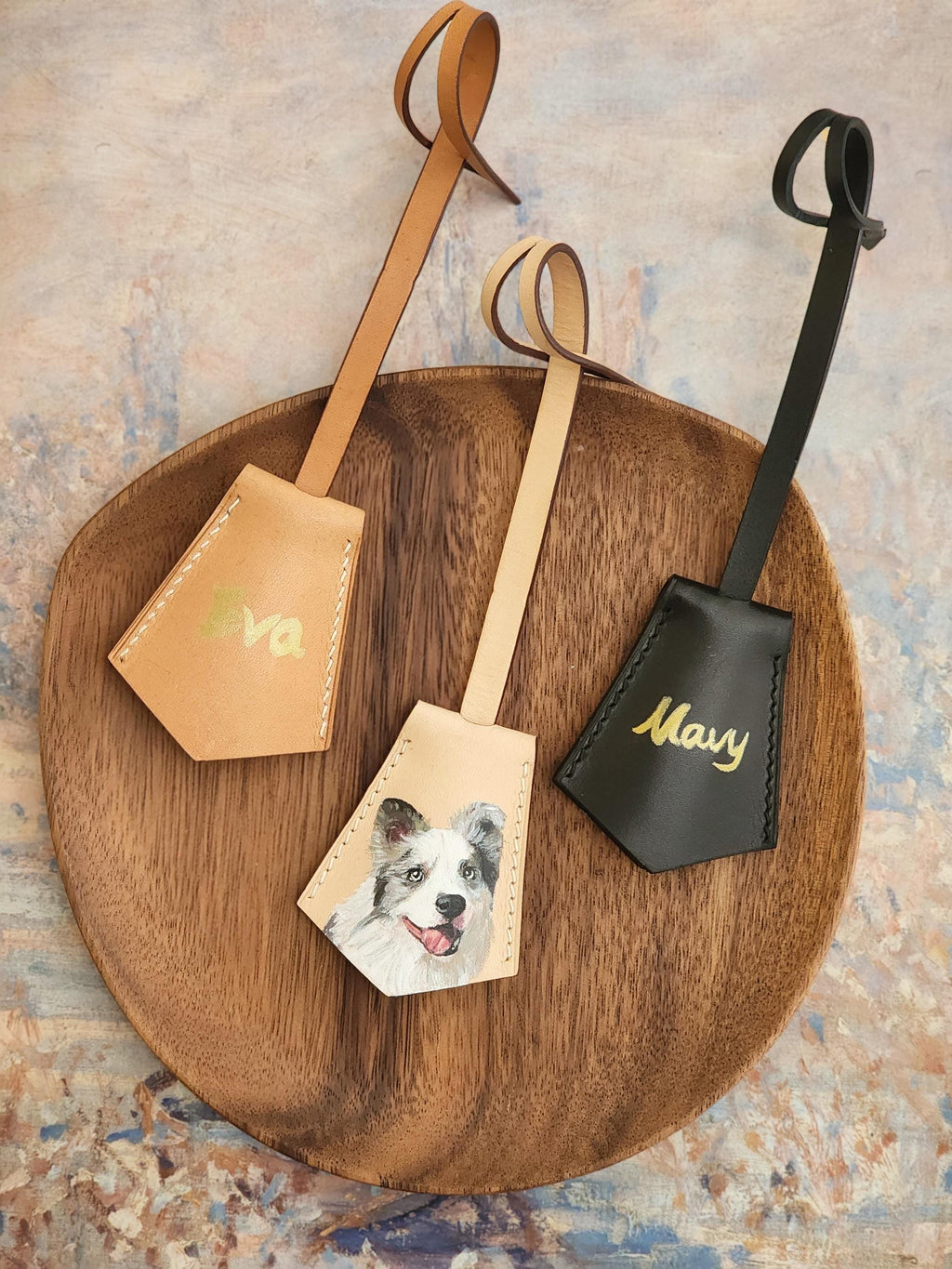 Hand-painted Leather Pet Portrait Bag Charm: Custom Dog/cat Memorial, Mother's Day Gift For Mom