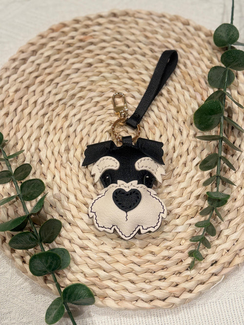 Genuine Leather Handmade Schnauzer Dog Keychain – Cute Pet Lover Gift, Handmade Bag Charm For Dog Owners, Puppy Purse Accessory