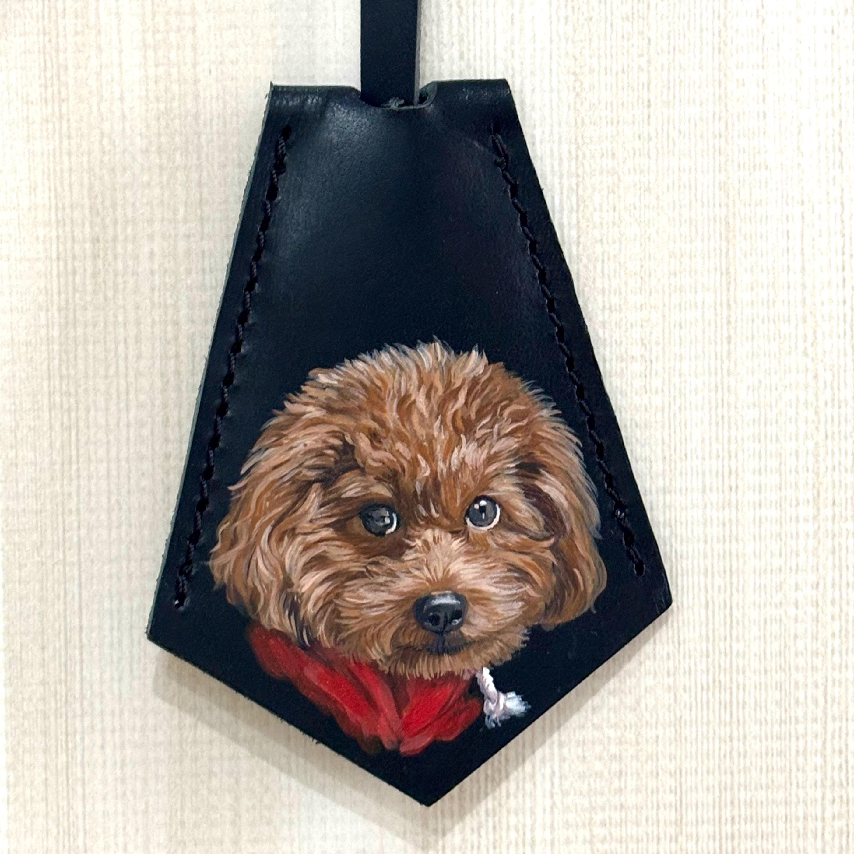 Custom Hand-painted Pet Portrait Leather Bag Charm, Personalized Keychain, Mother's Day Gift For Mom