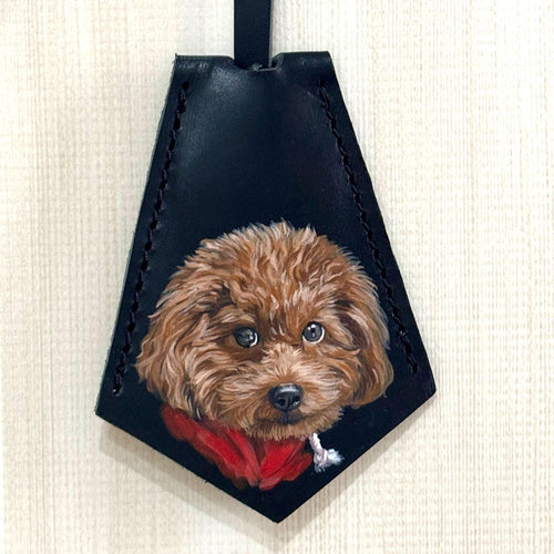 Custom Hand-painted Pet Portrait Leather Bag Charm, Personalized Keychain, Mother's Day Gift For Mom