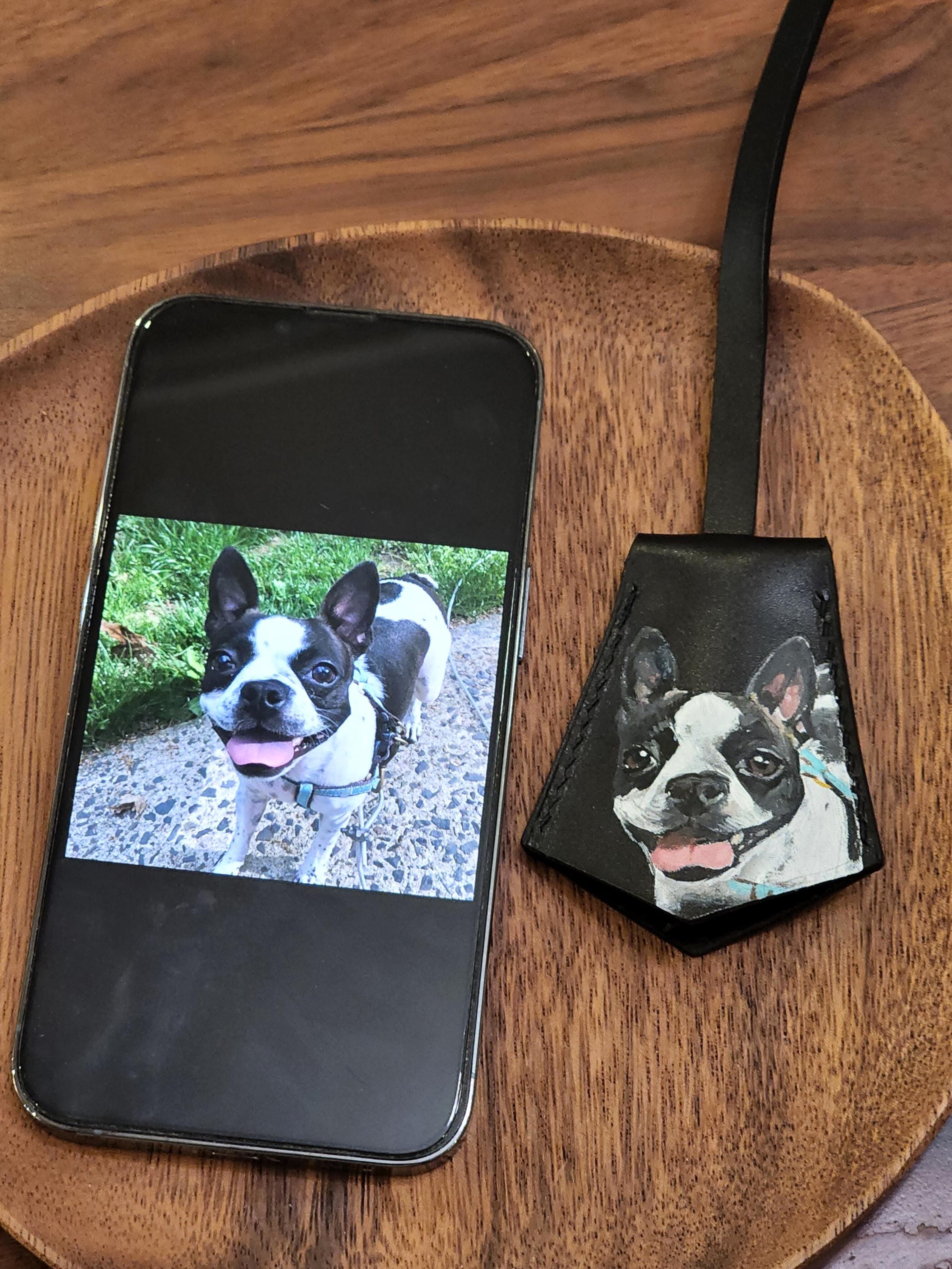 Hand-painted Leather Pet Portrait Bag Charm: Custom Dog/cat Memorial, Mother's Day Gift For Mom
