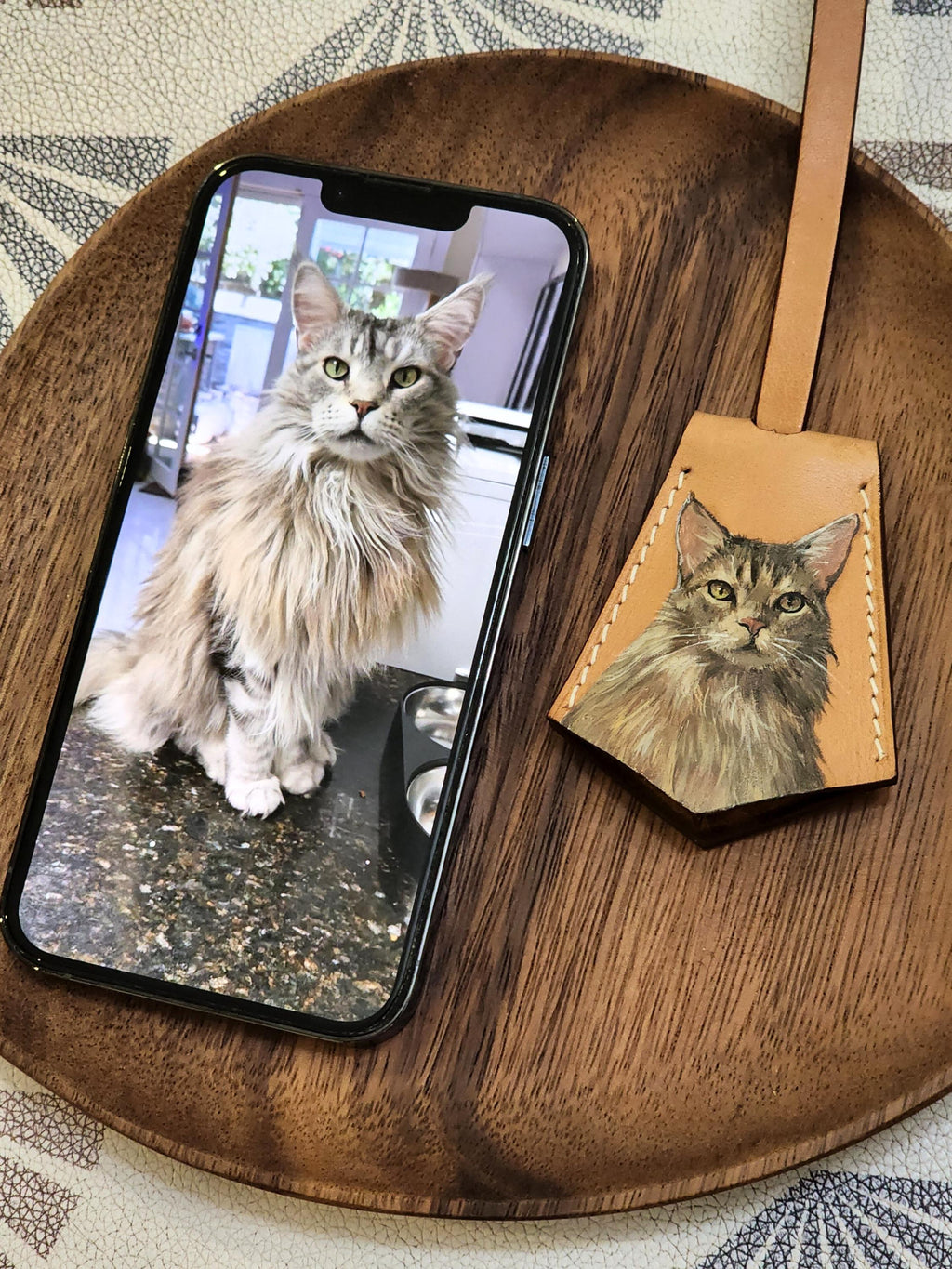 Hand-painted Leather Pet Portrait Bag Charm: Custom Dog/cat Memorial, Mother's Day Gift For Mom