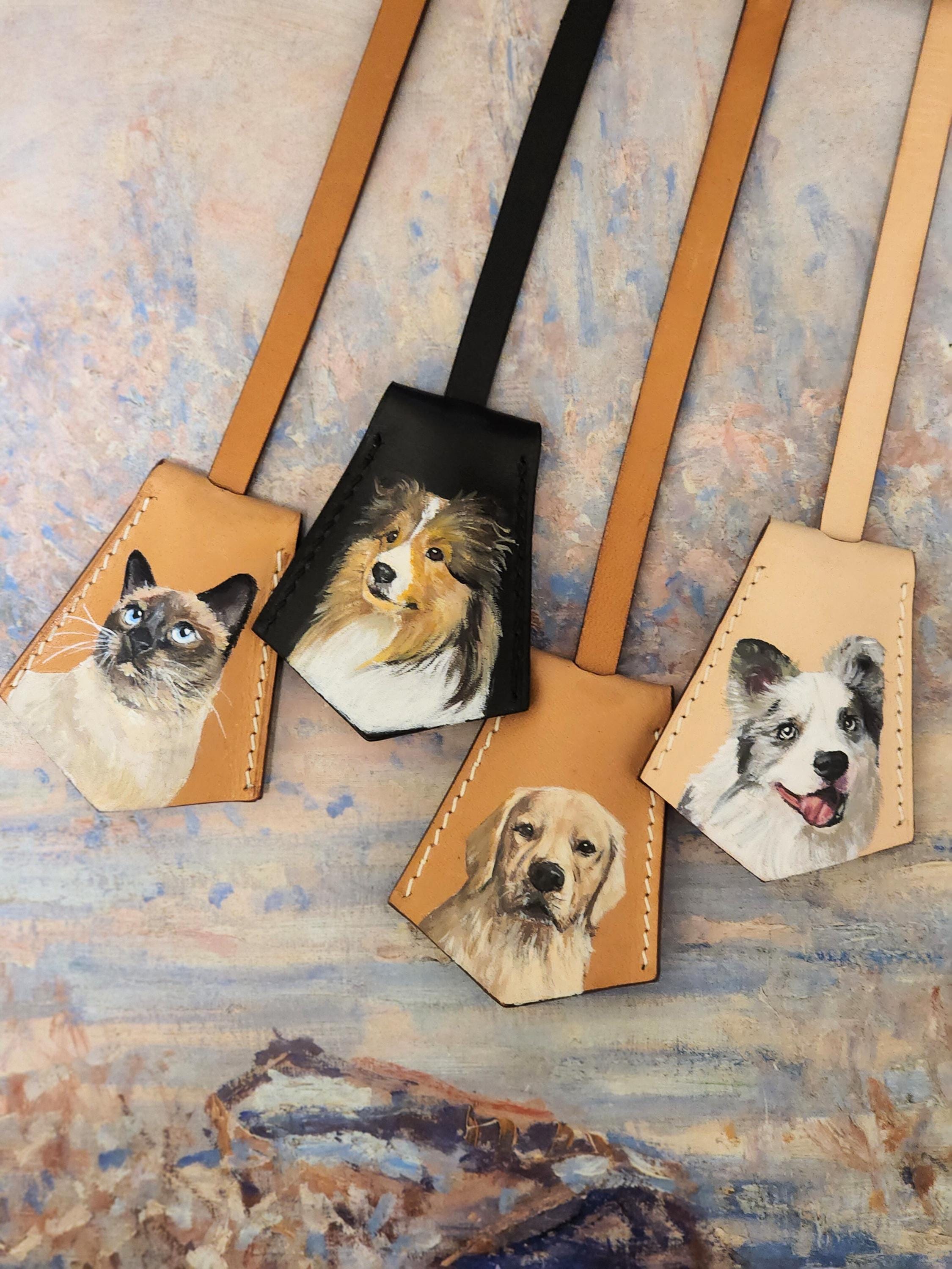Hand-painted Pet Portrait Leather Bag Tag: Custom Dog & Cat Memorial Charm, Mother's Day Gift For Mom