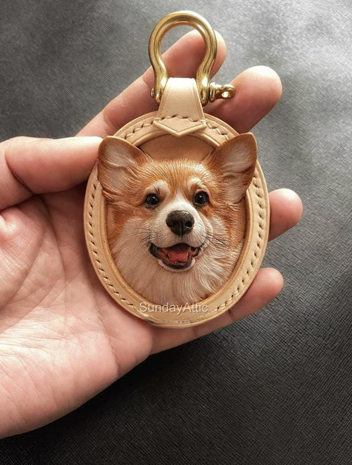 Custom Leather Pet Portrait Tag Hand Carved Dog Or Cat Face Keychain Charm Personalized 3d Leather Charm Pet Memorial Gift 4 Sizes