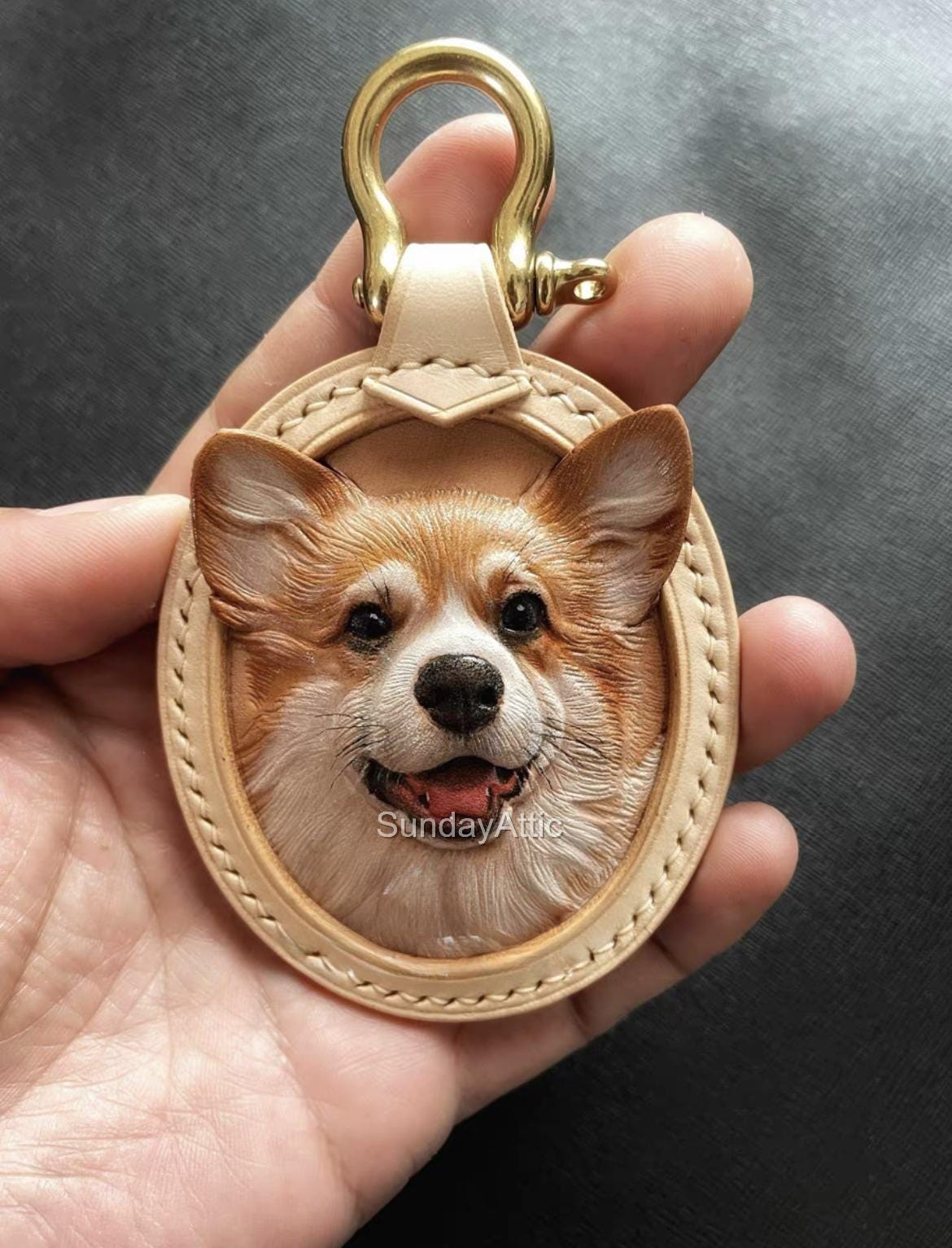 Custom Leather Pet Portrait Tag Hand Carved Dog Or Cat Face Keychain Charm Personalized 3d Leather Charm Pet Memorial Gift 4 Sizes