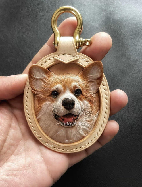 Custom Leather Pet Portrait Tag Hand Carved Dog Or Cat Face Keychain Charm Personalized 3d Leather Charm Pet Memorial Gift 4 Sizes