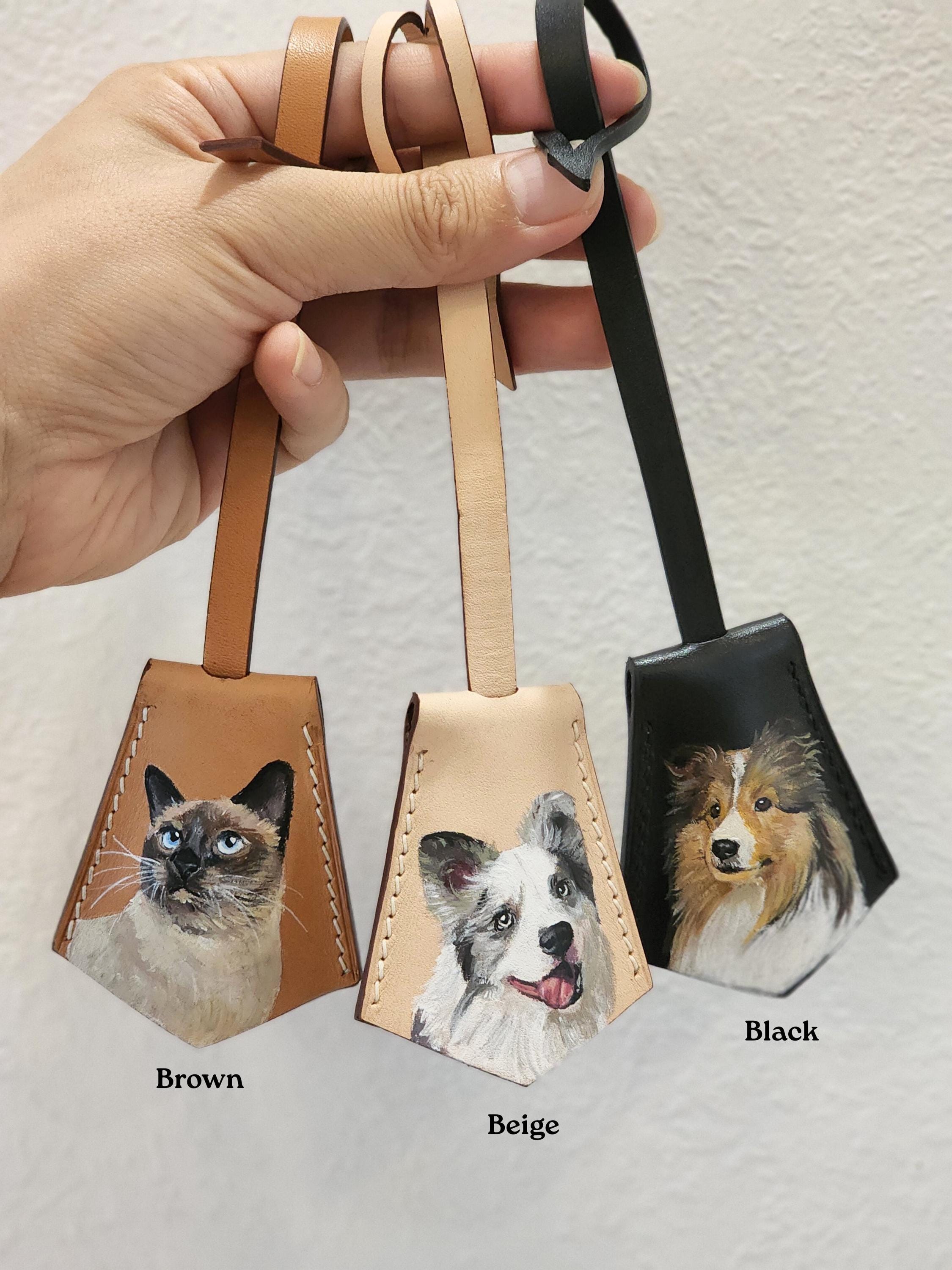 Hand-painted Pet Portrait Leather Bag Tag: Custom Dog & Cat Memorial Charm, Mother's Day Gift For Mom