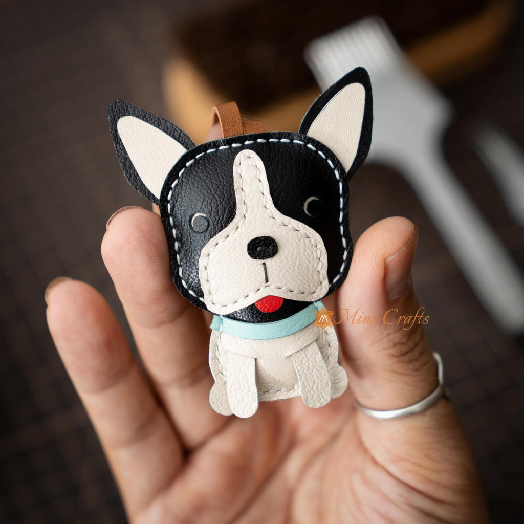 Handmade Leather Boston Terrier Bag Charm – Boston Terrier Keychain – Leather Dog Charm – Gift For Dog Lover, Mom, Girlfriend – Mino Crafts