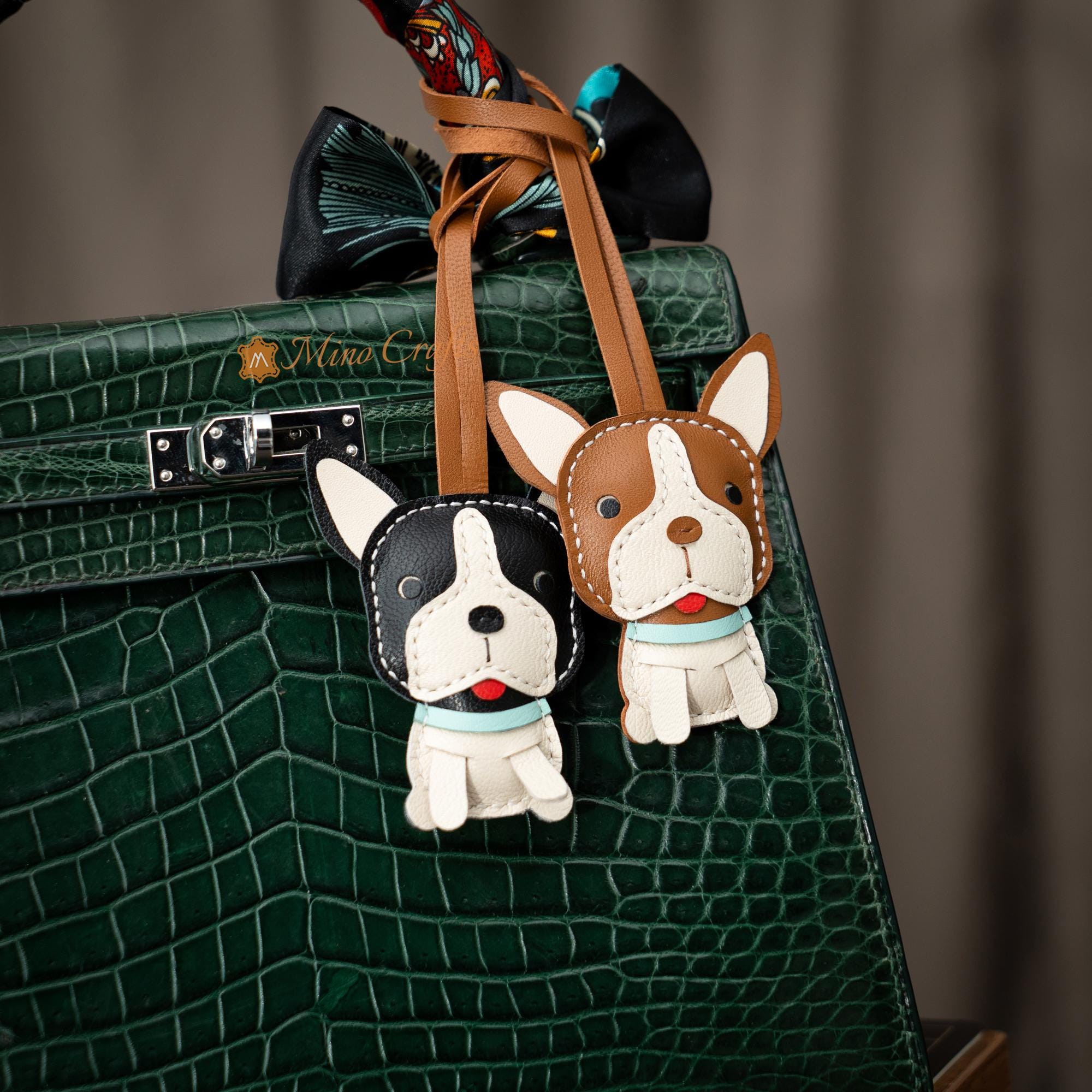 Handmade Leather Boston Terrier Bag Charm – Boston Terrier Keychain – Leather Dog Charm – Gift For Dog Lover, Mom, Girlfriend – Mino Crafts