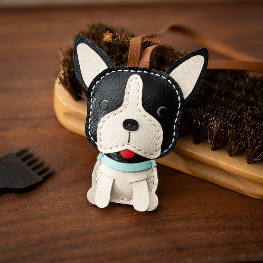 Handmade Leather Boston Terrier Bag Charm – Boston Terrier Keychain – Leather Dog Charm – Gift For Dog Lover, Mom, Girlfriend – Mino Crafts