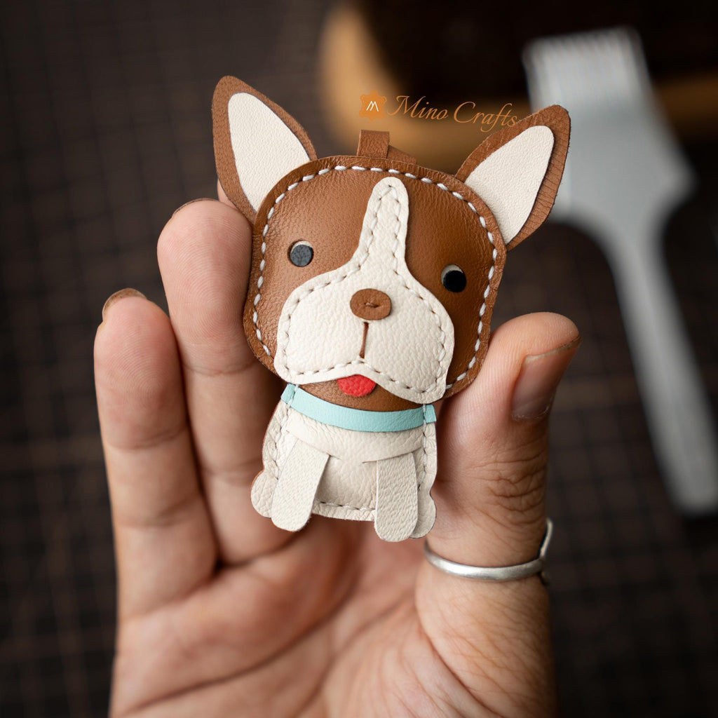 Handmade Leather Boston Terrier Bag Charm – Boston Terrier Keychain – Leather Dog Charm – Gift For Dog Lover, Mom, Girlfriend – Mino Crafts