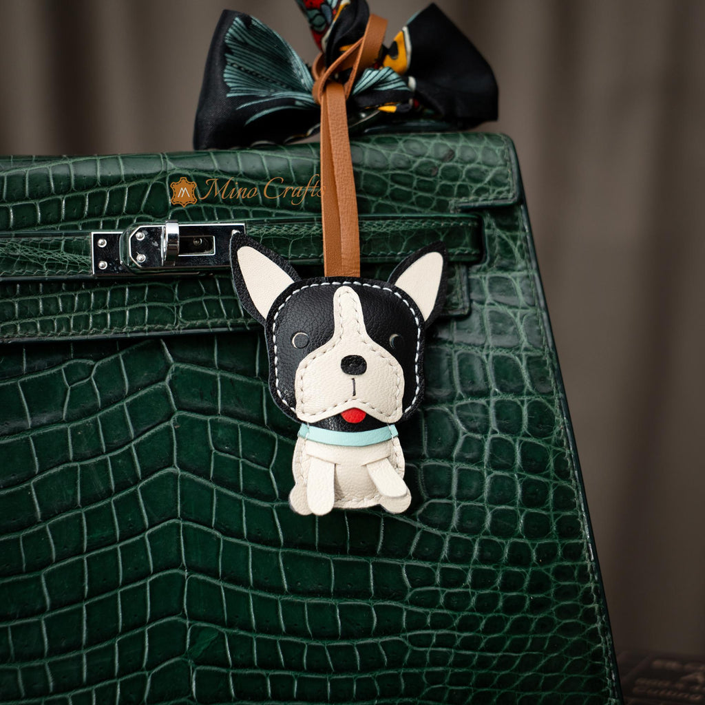 Handmade Leather Boston Terrier Bag Charm – Boston Terrier Keychain – Leather Dog Charm – Gift For Dog Lover, Mom, Girlfriend – Mino Crafts