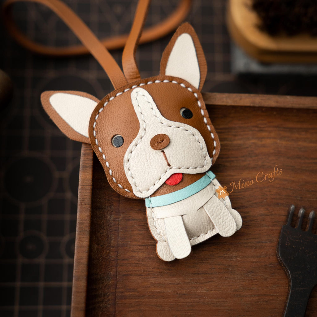 Handmade Leather Boston Terrier Bag Charm – Boston Terrier Keychain – Leather Dog Charm – Gift For Dog Lover, Mom, Girlfriend – Mino Crafts