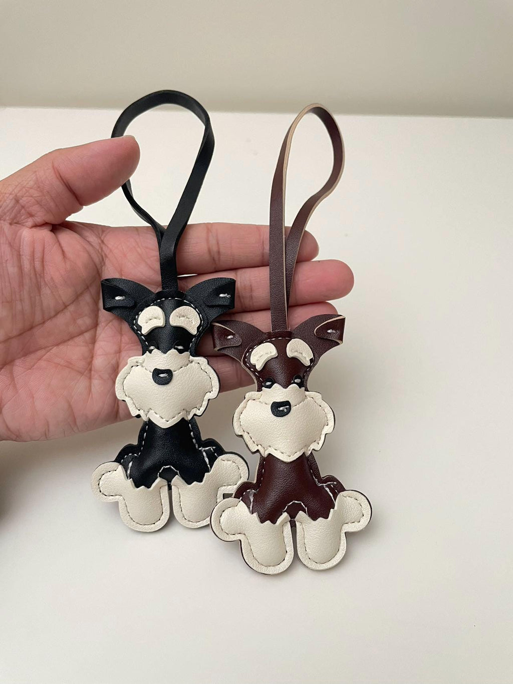 Handmade Leather Schnauzer Dog Charm, Keychain Or Pendant