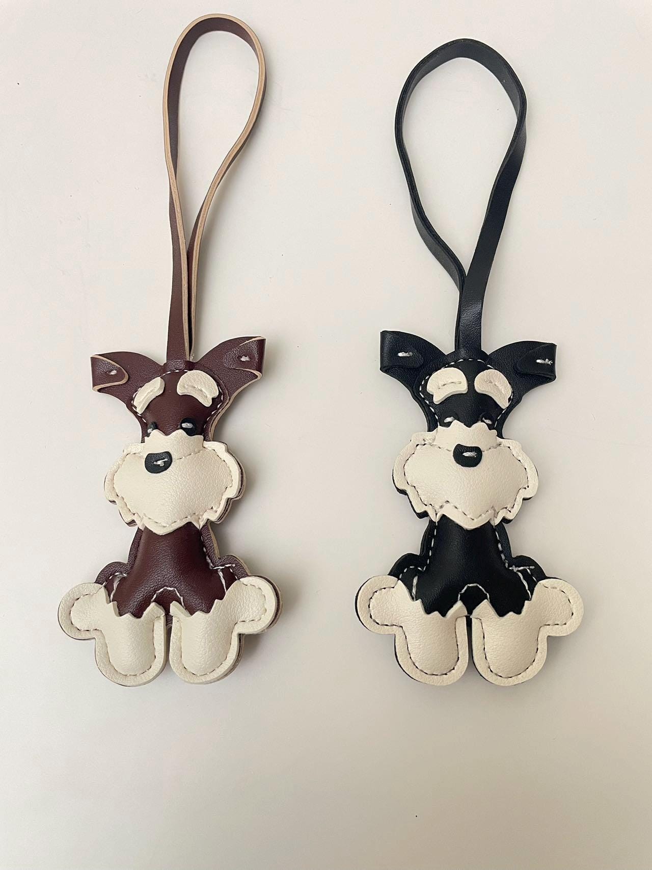 Handmade Leather Schnauzer Dog Charm, Keychain Or Pendant