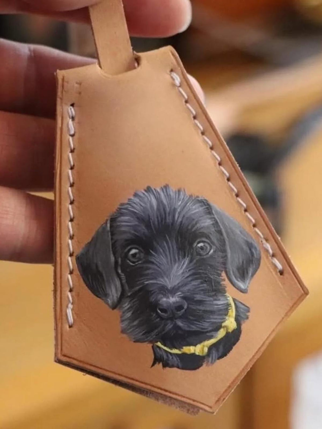 Hand-painted Leather Pet Portrait Bag Charm – Personalized Keychain Gift