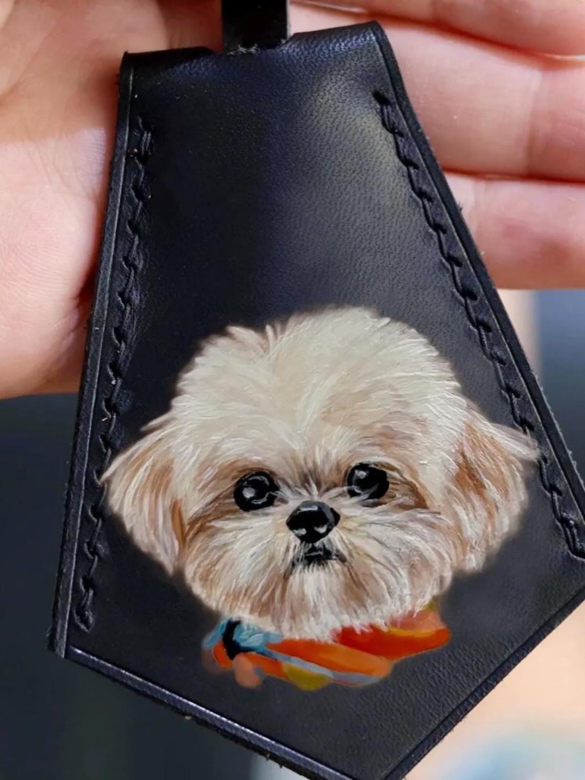 Hand-painted Leather Pet Portrait Bag Charm – Personalized Keychain Gift