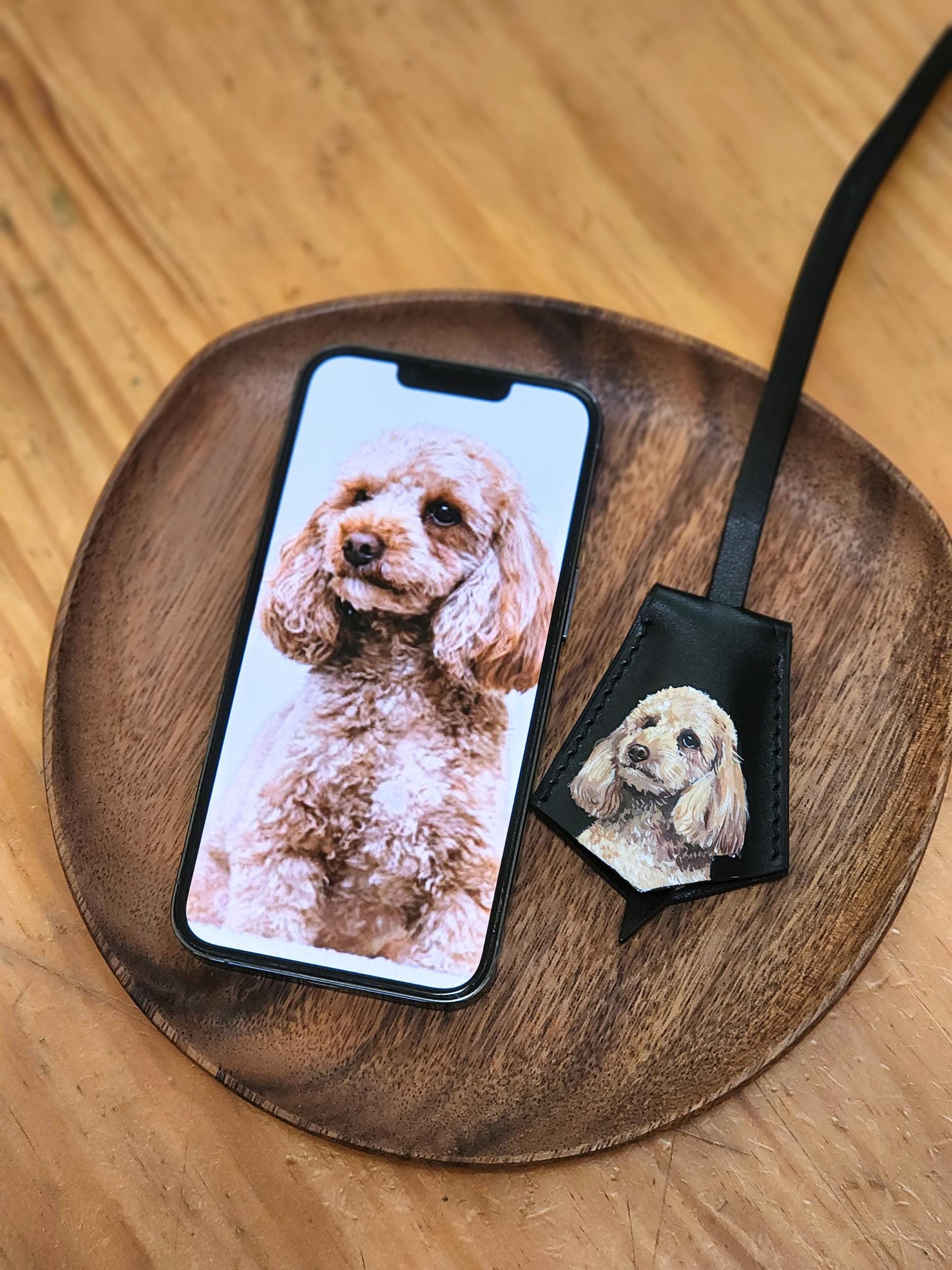Hand-painted Leather Pet Portrait Bag Charm: Custom Dog/cat Memorial, Mother's Day Gift For Mom
