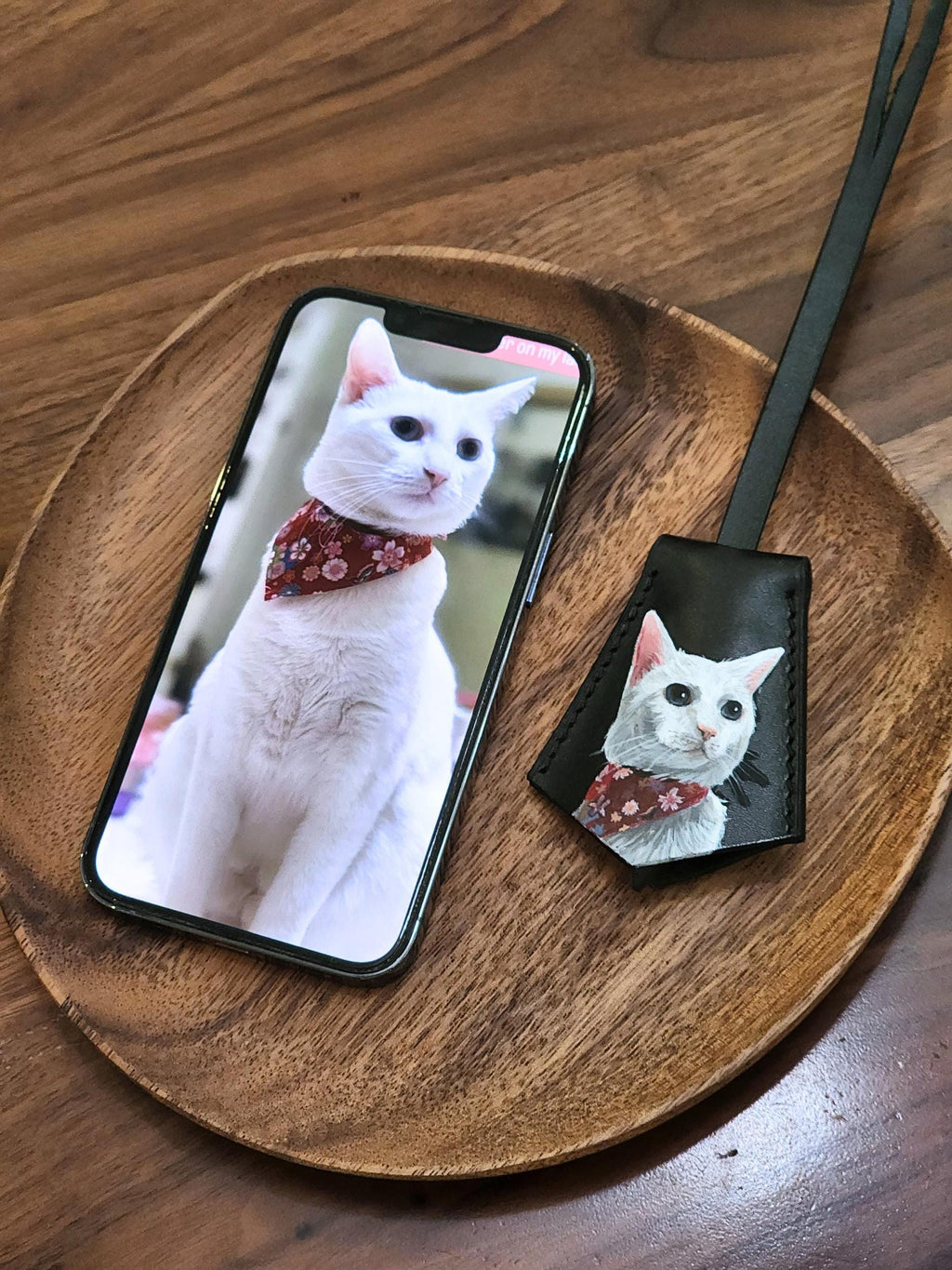 Hand-painted Leather Pet Portrait Bag Charm: Custom Dog/cat Memorial, Mother's Day Gift For Mom
