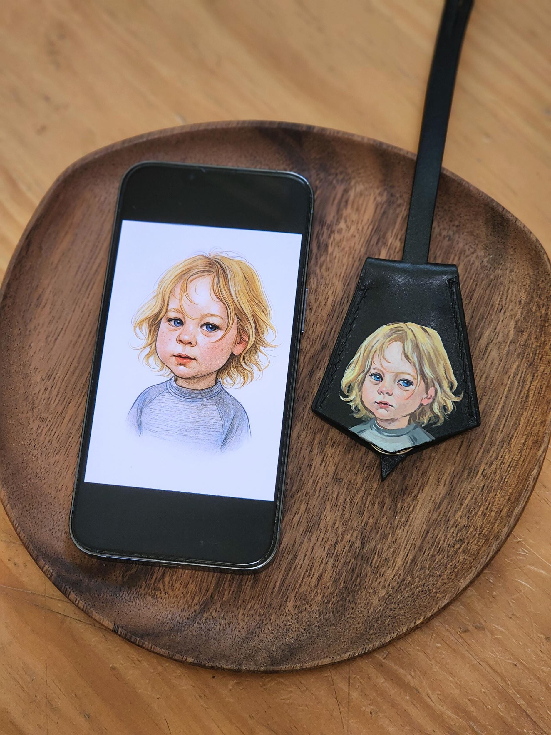 Hand-painted Leather Pet Portrait Bag Charm: Custom Dog/cat Memorial, Mother's Day Gift For Mom
