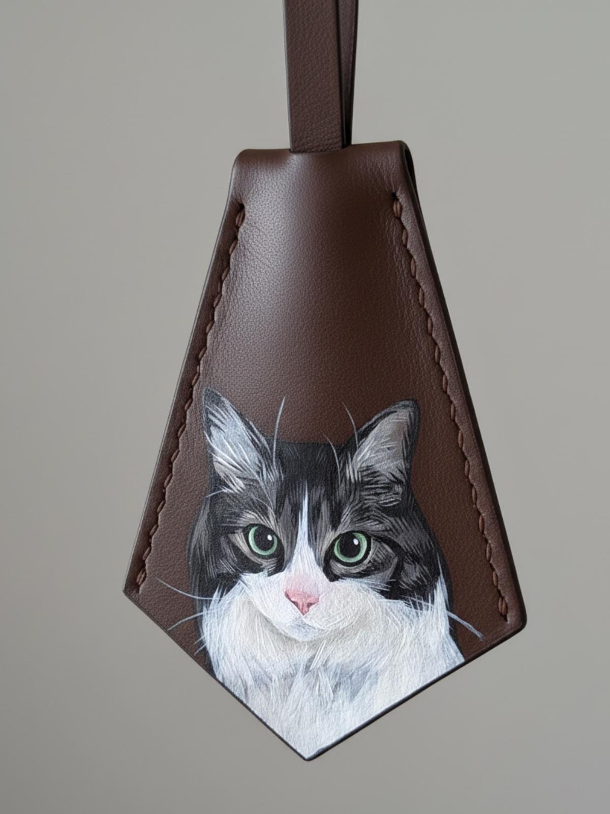 Hand-painted Leather Pet Portrait Bag Charm – Personalized Keychain Gift