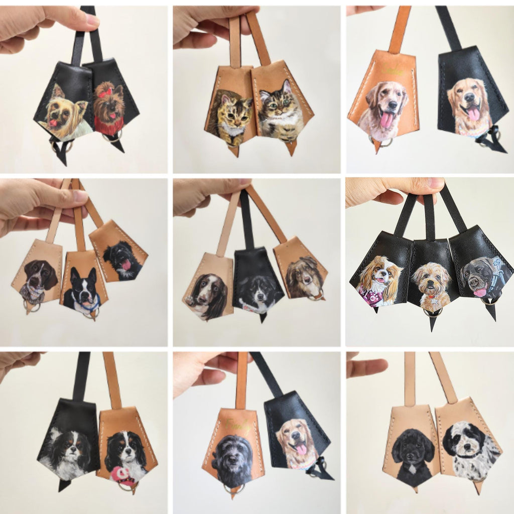 Hand-painted Leather Pet Portrait Bag Charm: Custom Dog/cat Memorial, Mother's Day Gift For Mom