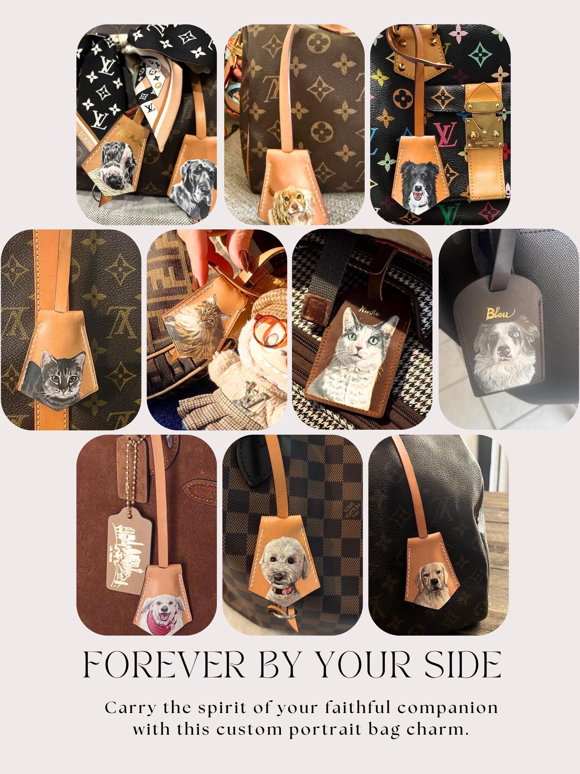 Hand-painted Leather Pet Portrait Bag Charm: Custom Dog/cat Memorial, Mother's Day Gift For Mom