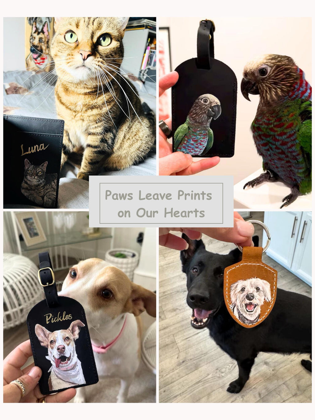 Hand-painted Leather Pet Portrait Bag Charm: Custom Dog/cat Memorial, Mother's Day Gift For Mom