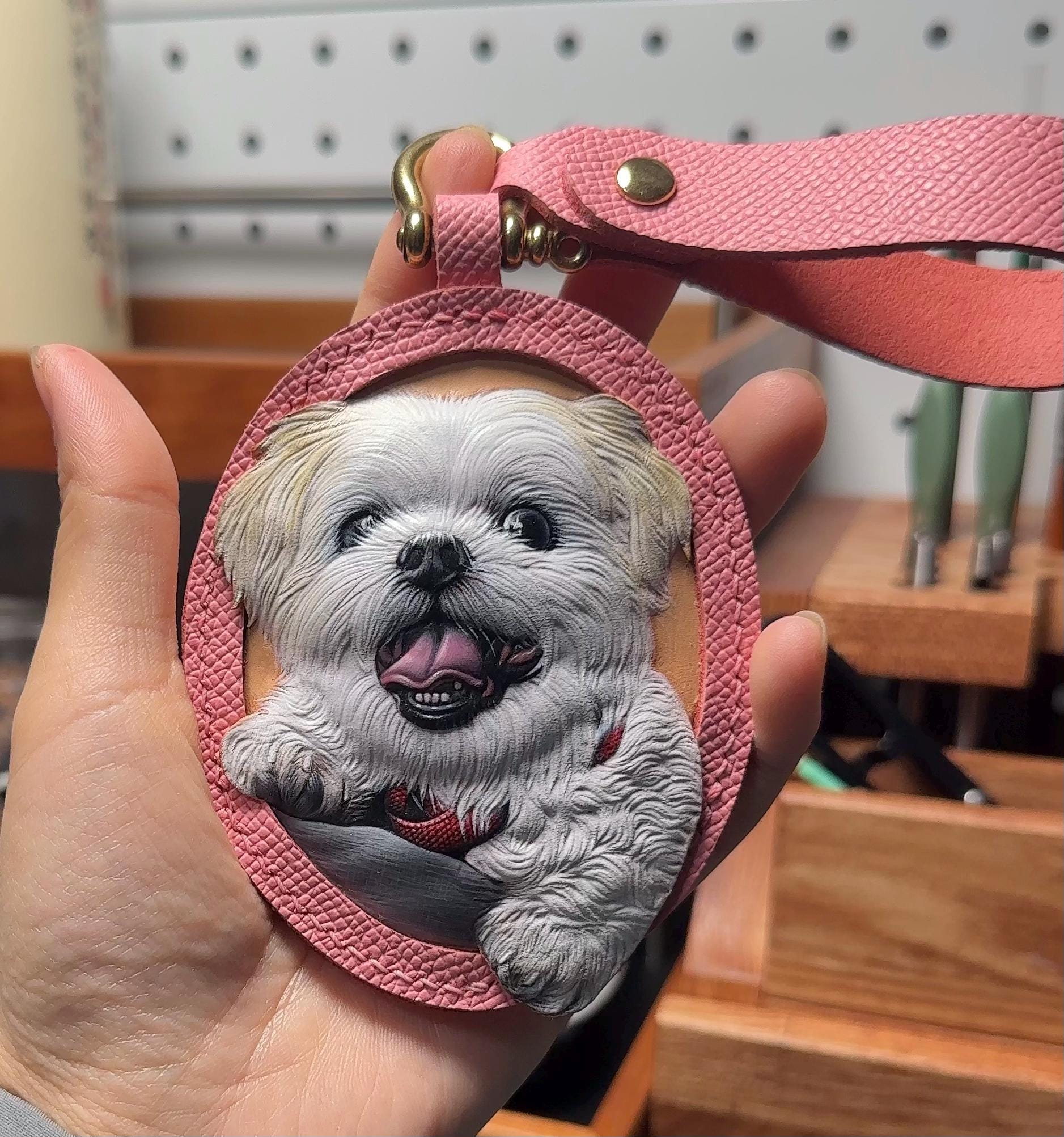 Hand Carved Leather Pet Portrait Keychain, Custom Cat Bag Pendant-mother's Day Gift