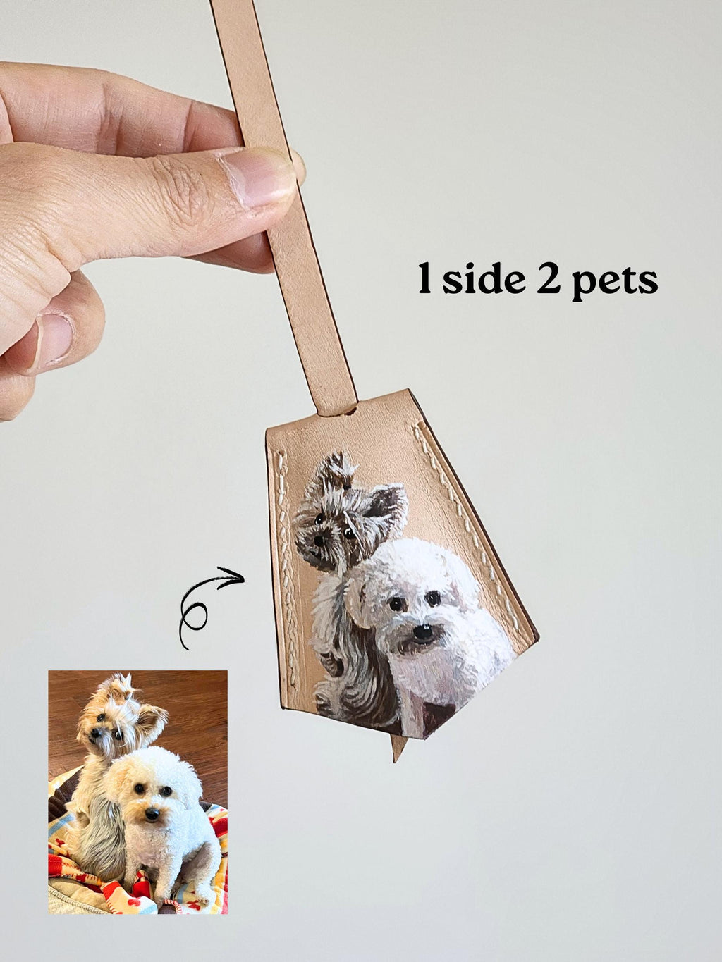 Hand-painted Leather Pet Portrait Bag Charm: Custom Dog/cat Memorial, Mother's Day Gift For Mom