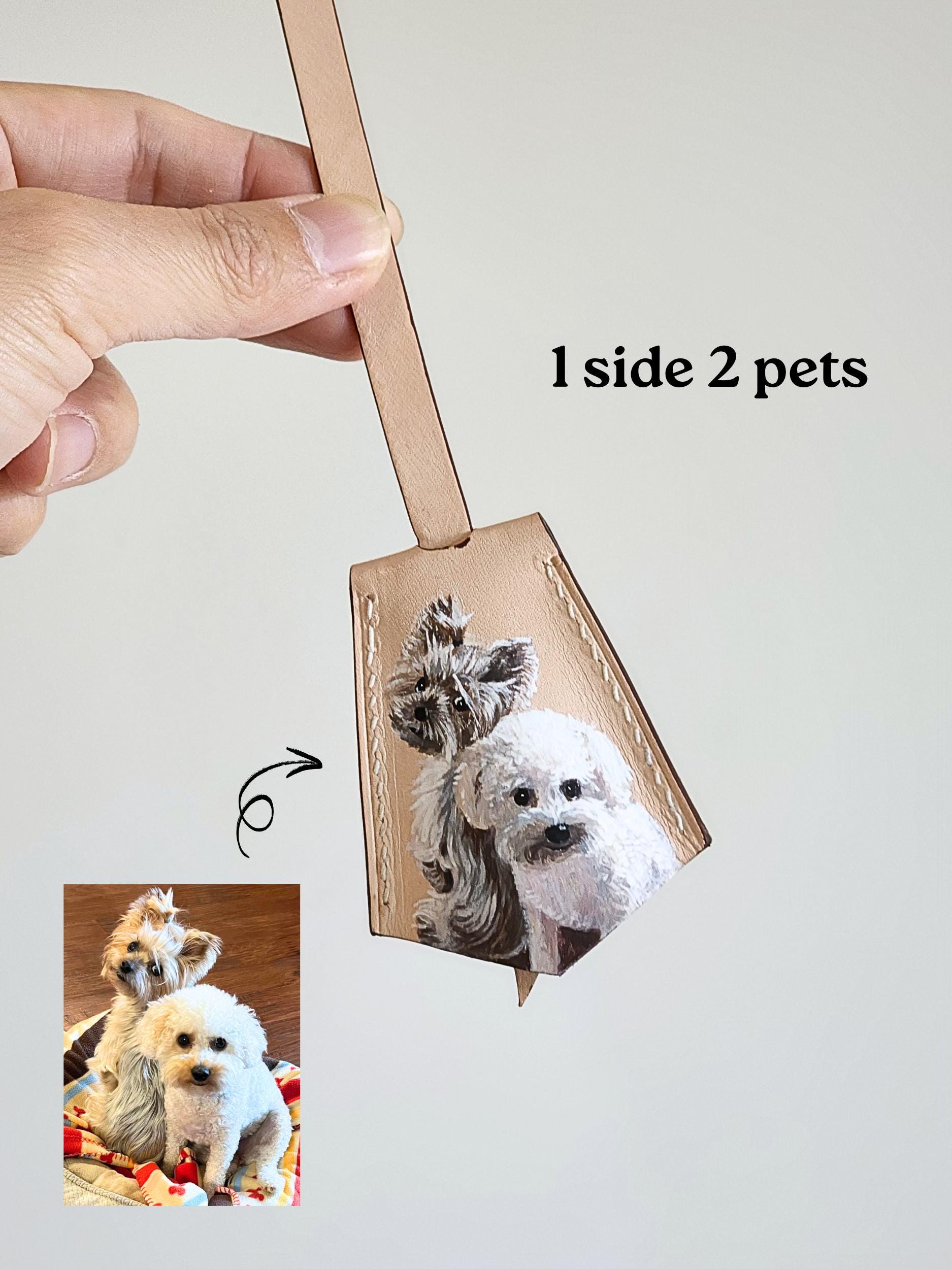 Hand-painted Leather Pet Portrait Bag Charm: Custom Dog/cat Memorial, Mother's Day Gift For Mom