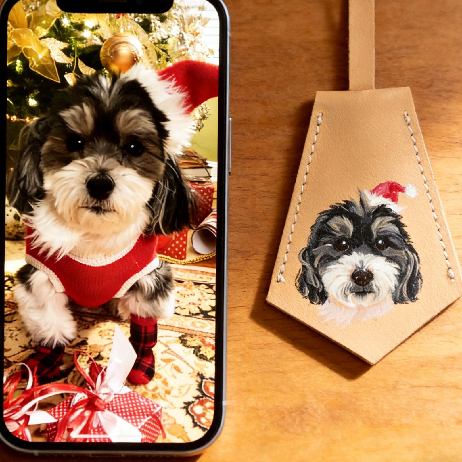 Custom Hand-painted Pet Portrait Leather Bag Charm, Personalized Keychain, Mother's Day Gift For Mom