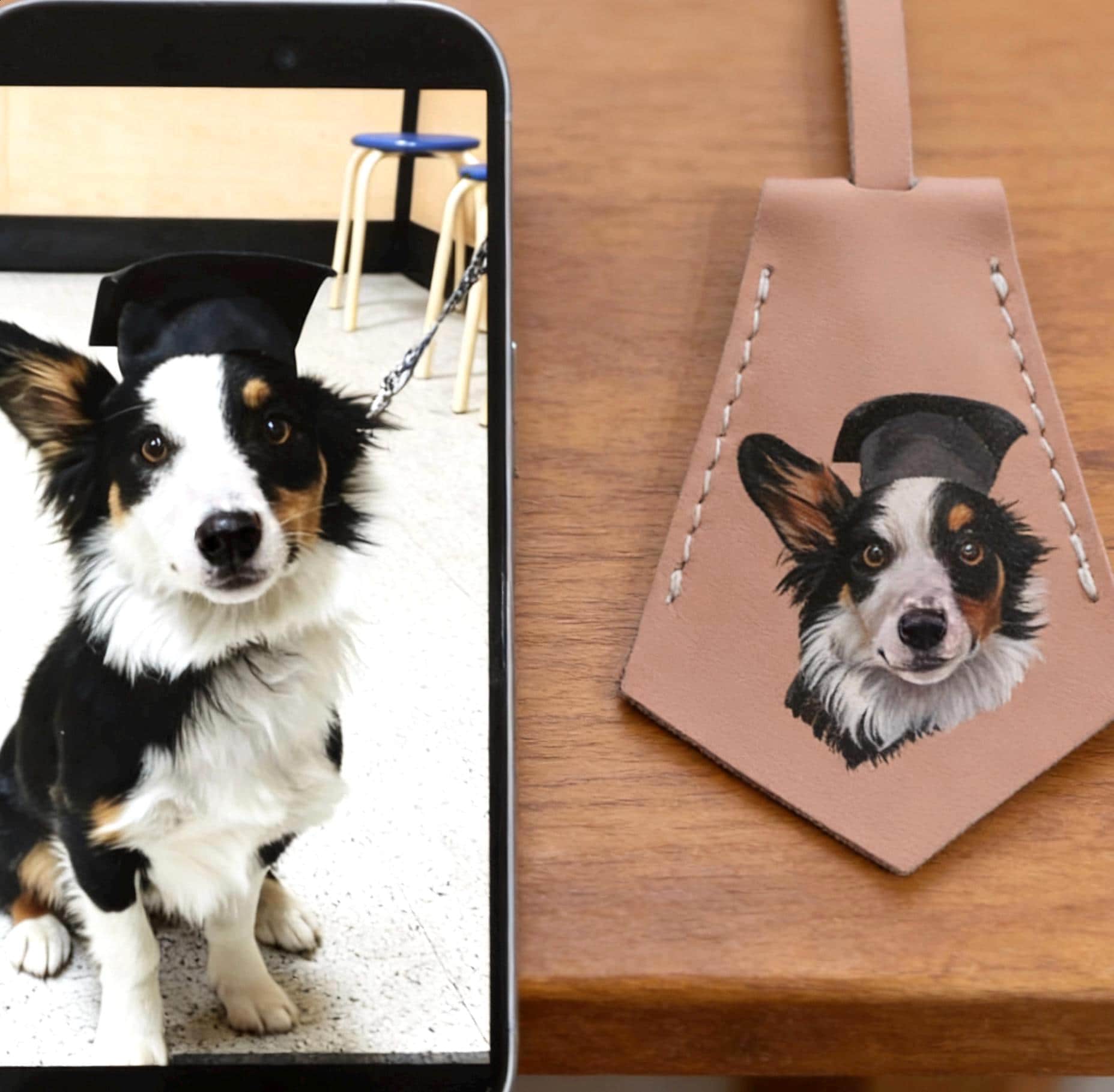 Custom Hand-painted Pet Portrait Leather Bag Charm, Personalized Keychain, Mother's Day Gift For Mom