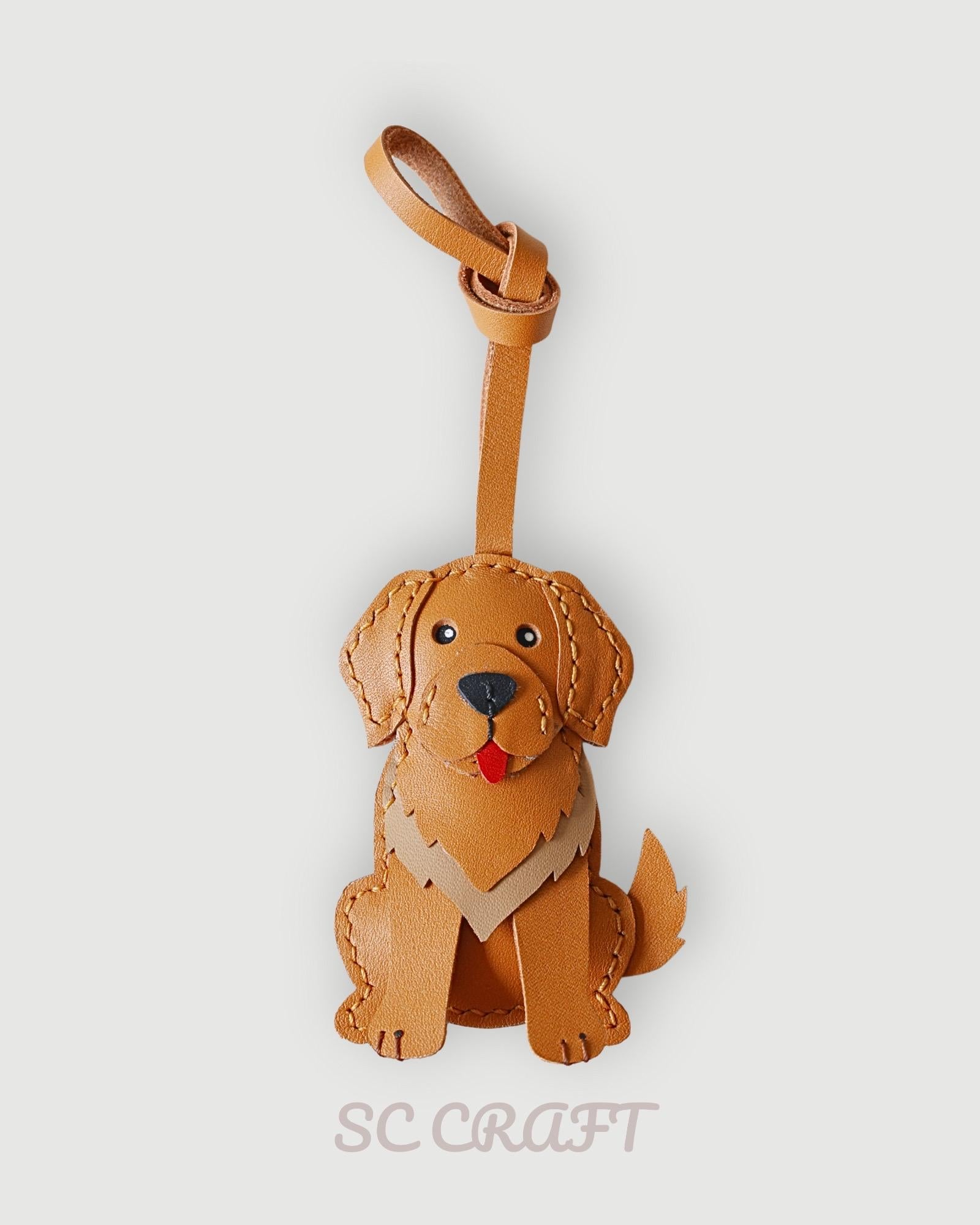 Personalized Golden Retriever Leather Bag Charms And Keychains: Handmade Dog Purse Charm