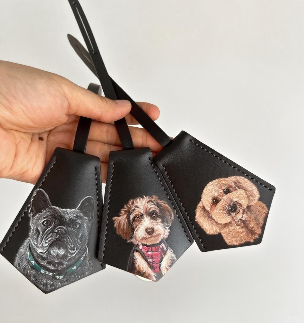 Hand-painted Pet Portrait Leather Bag Tag: Personalized Dog /cat Memorial Charm, Valentine's Day Gift, Easter Gifts,mother's Day Gifts