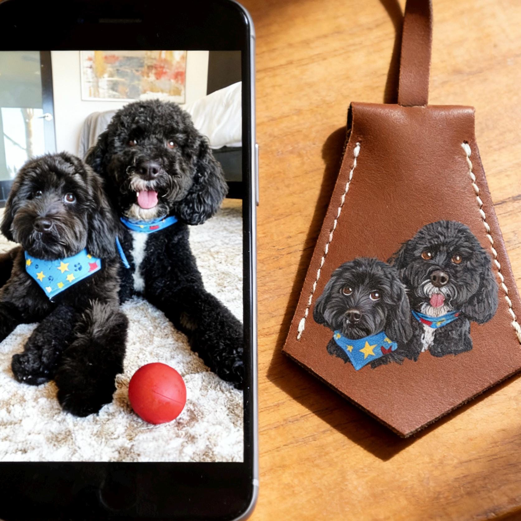 Custom Hand-painted Pet Portrait Leather Bag Charm, Personalized Keychain, Mother's Day Gift For Mom