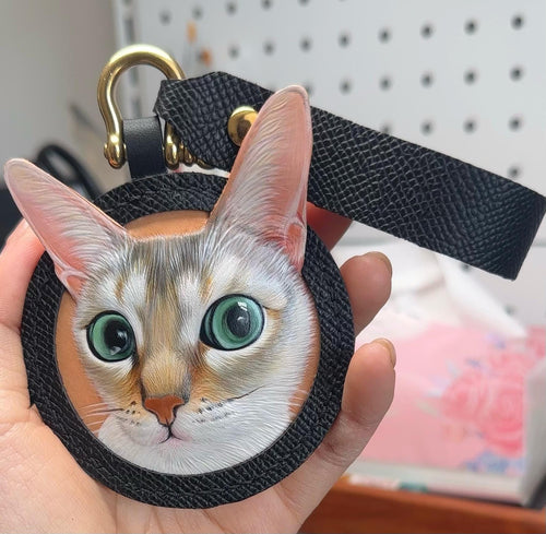 Hand Carved Leather Pet Portrait Keychain, Custom Cat Bag Pendant-mother's Day Gift