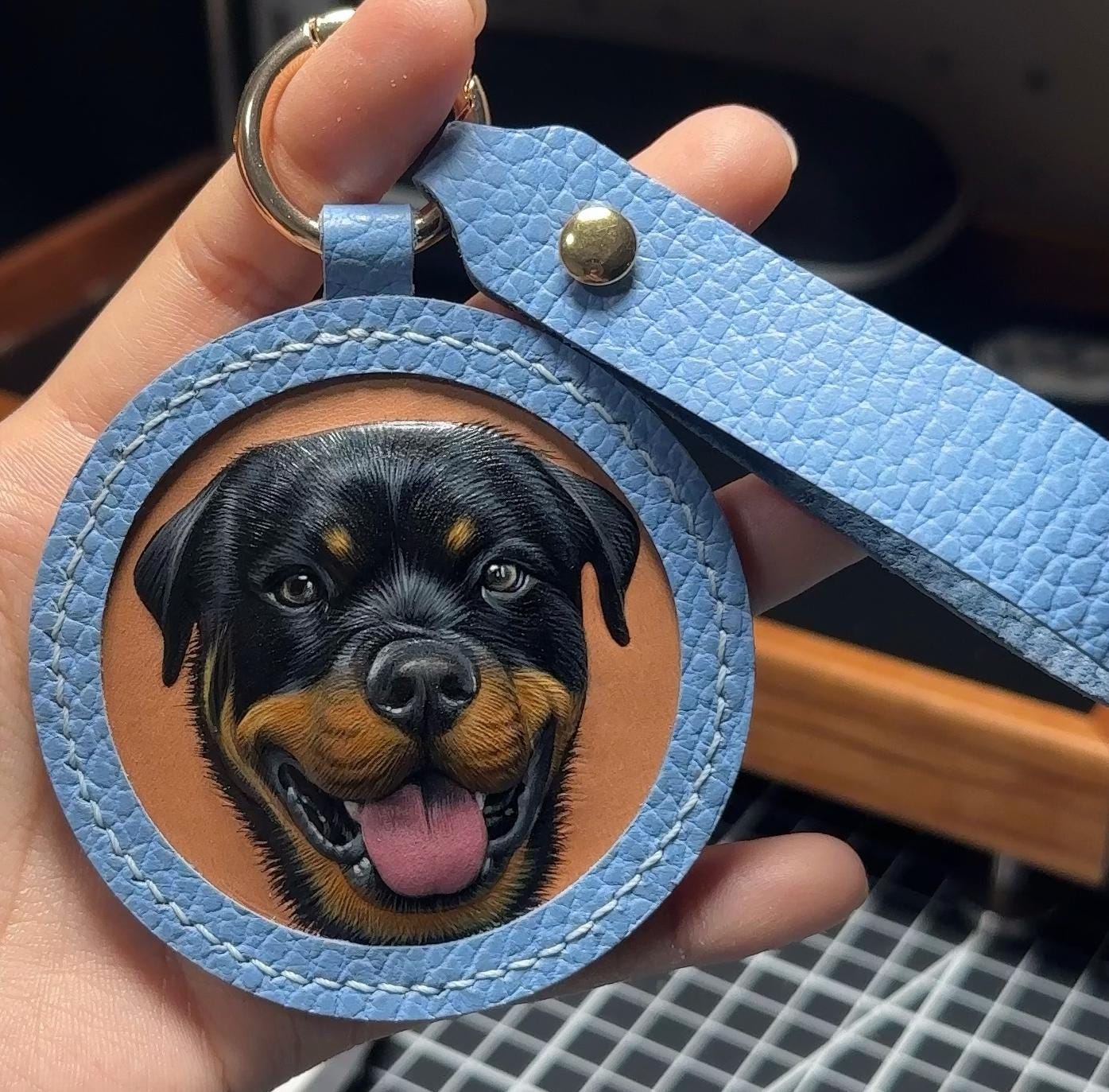 Hand Carved Leather Pet Portrait Keychain, Custom Cat Bag Pendant-mother's Day Gift