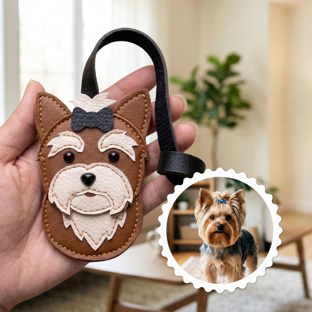 Handmade Leather Pet Bag Charm, Cute Leather Puppy Charm, Aesthetic Dog Bag Accessory, Custom Pet Portrait Keychain, Anniversary Gifts