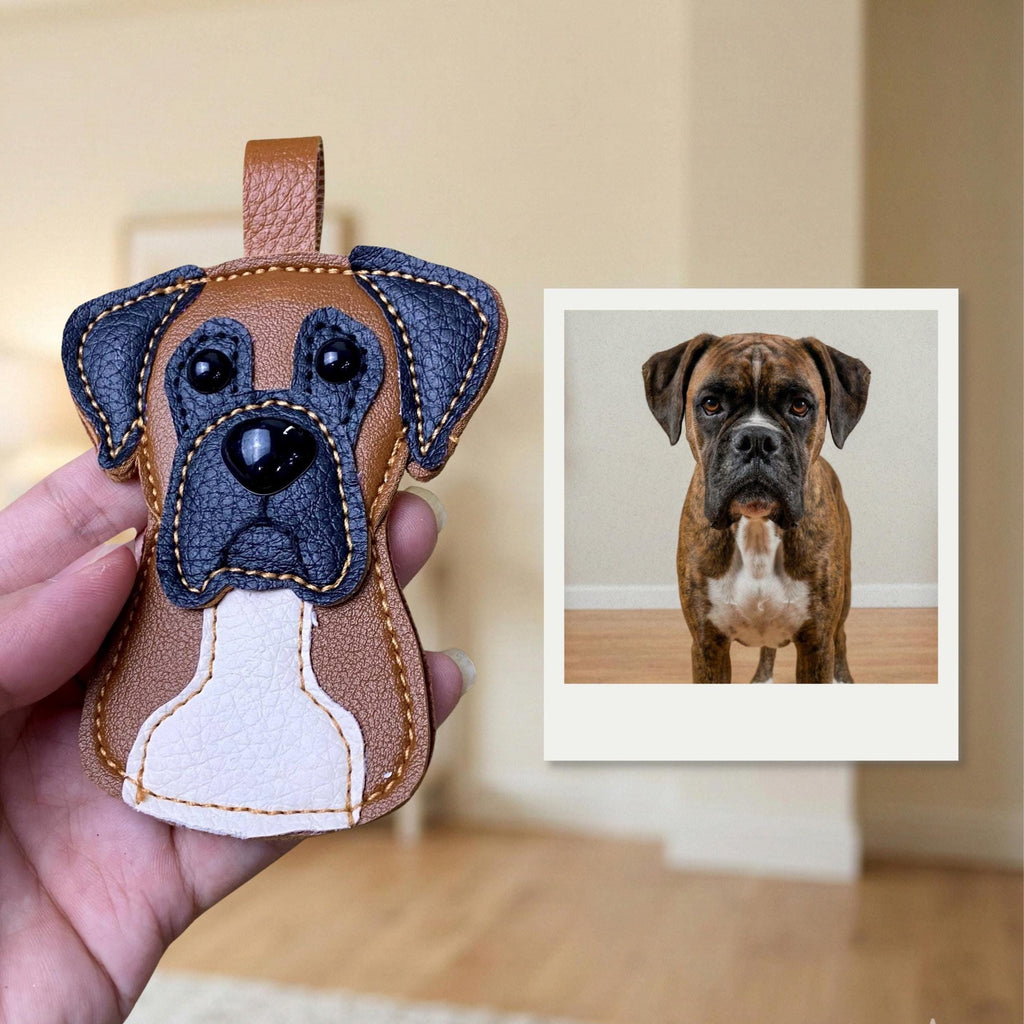 Handmade Leather Pet Bag Charm, Cute Leather Puppy Charm, Aesthetic Dog Bag Accessory, Custom Pet Portrait Keychain, Anniversary Gifts