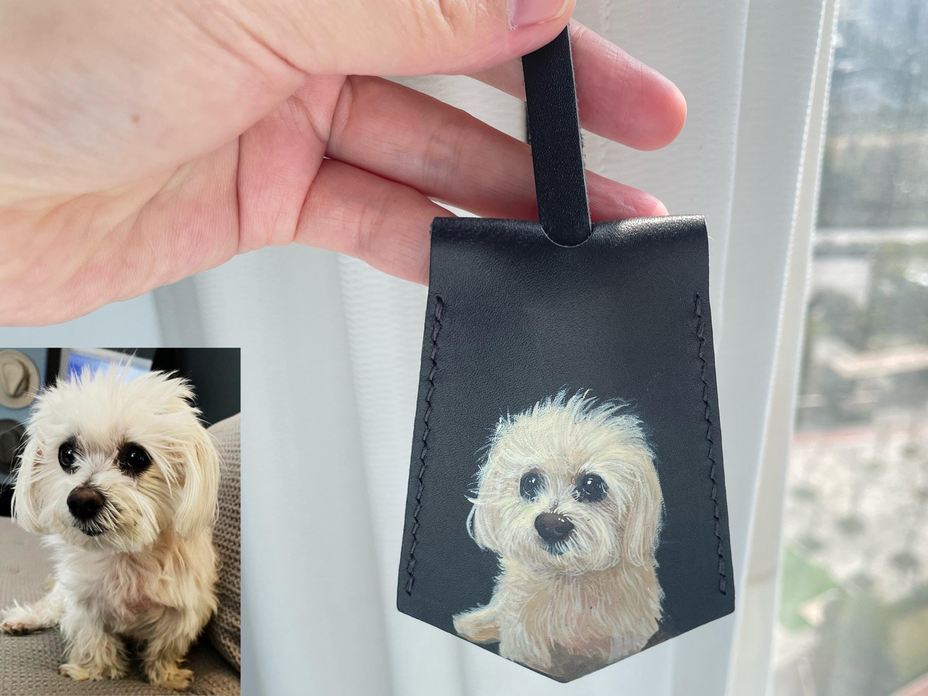 Hand-painted Pet Portrait Leather Bag Tag: Personalized Dog /cat Memorial Charm, Valentine's Day Gift, Easter Gifts,mother's Day Gifts