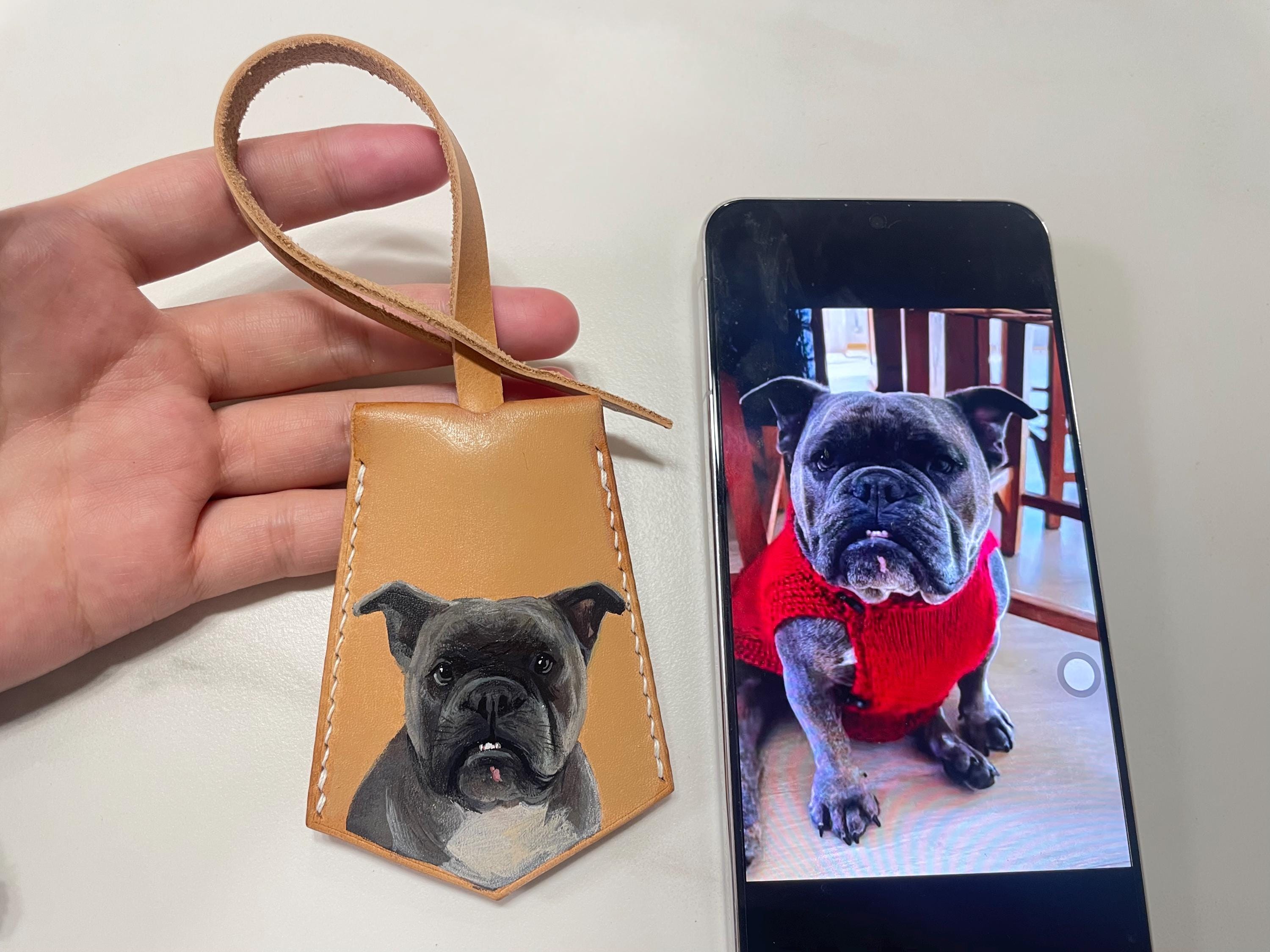 Hand-painted Pet Portrait Leather Bag Tag: Personalized Dog /cat Memorial Charm, Valentine's Day Gift, Easter Gifts,mother's Day Gifts
