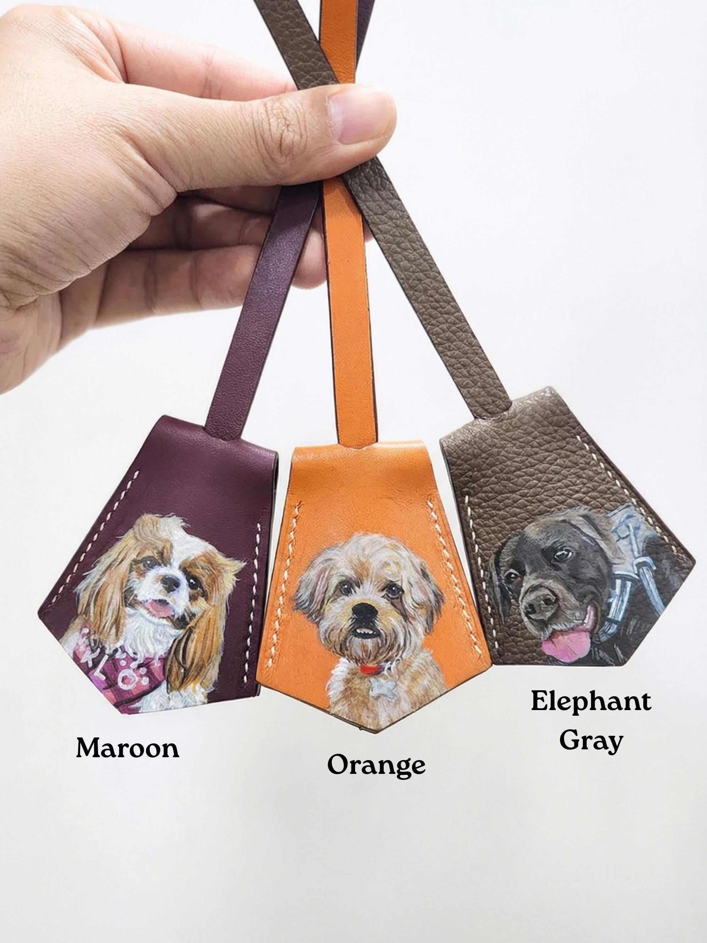 Hand-painted Pet Portrait Leather Bag Tag: Custom Dog & Cat Memorial Charm, Mother's Day Gift For Mom