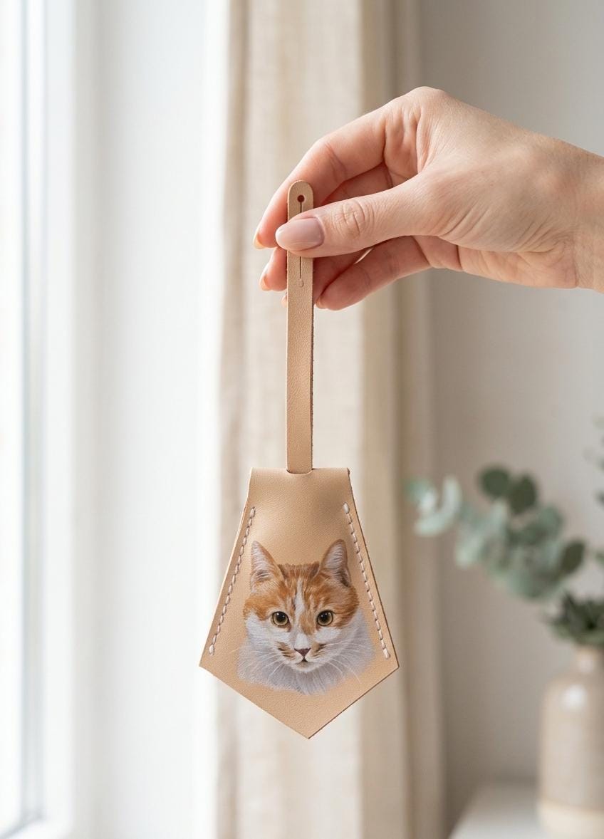 Hand Painted Pet Portrait Bag Charm, Custom Dog/cat Art Leather Accessories