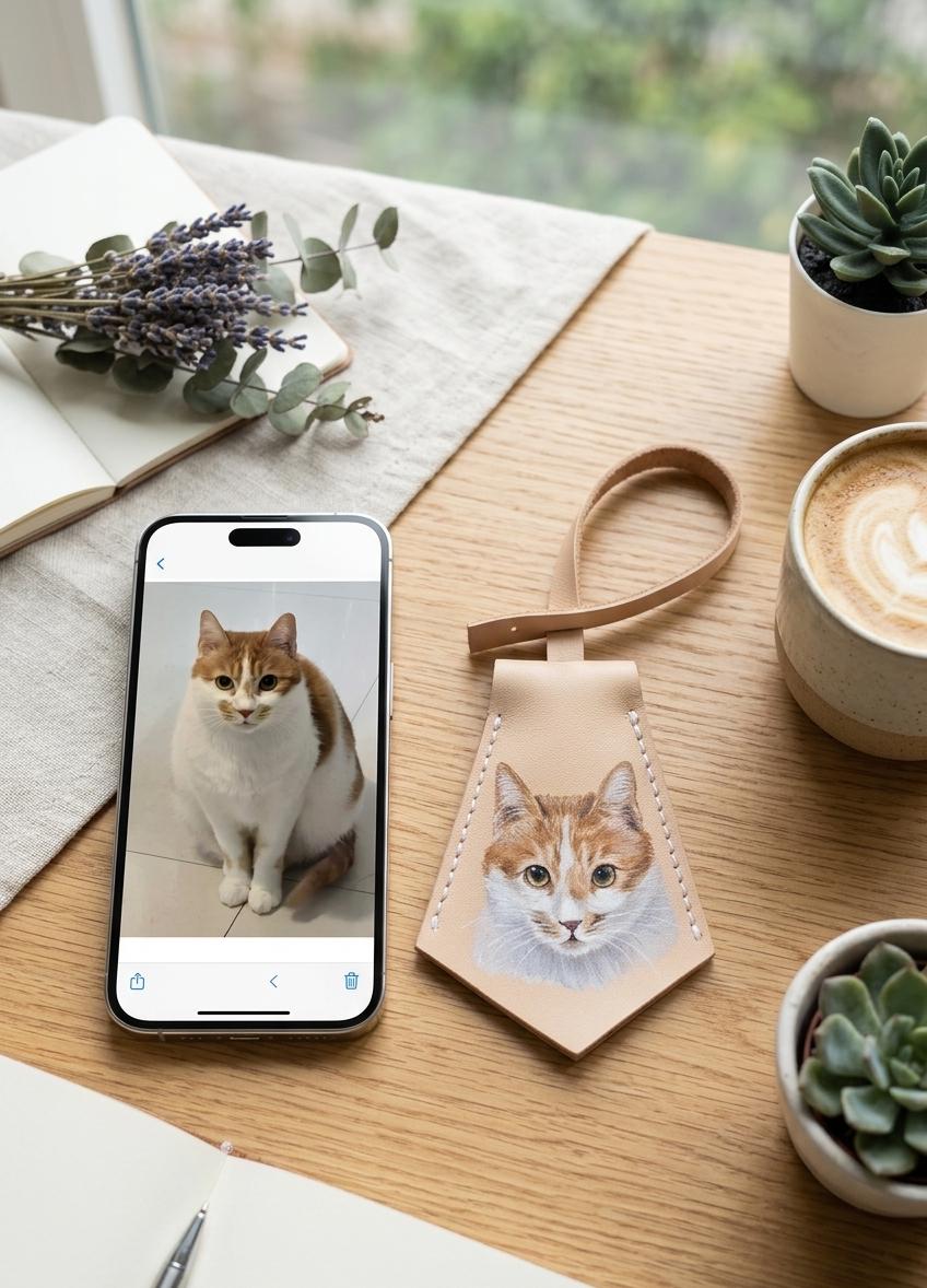 Hand Painted Pet Portrait Bag Charm, Custom Dog/cat Art Leather Accessories