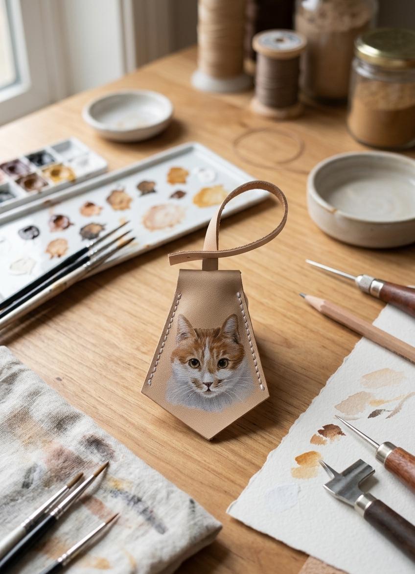 Hand Painted Pet Portrait Bag Charm, Custom Dog/cat Art Leather Accessories
