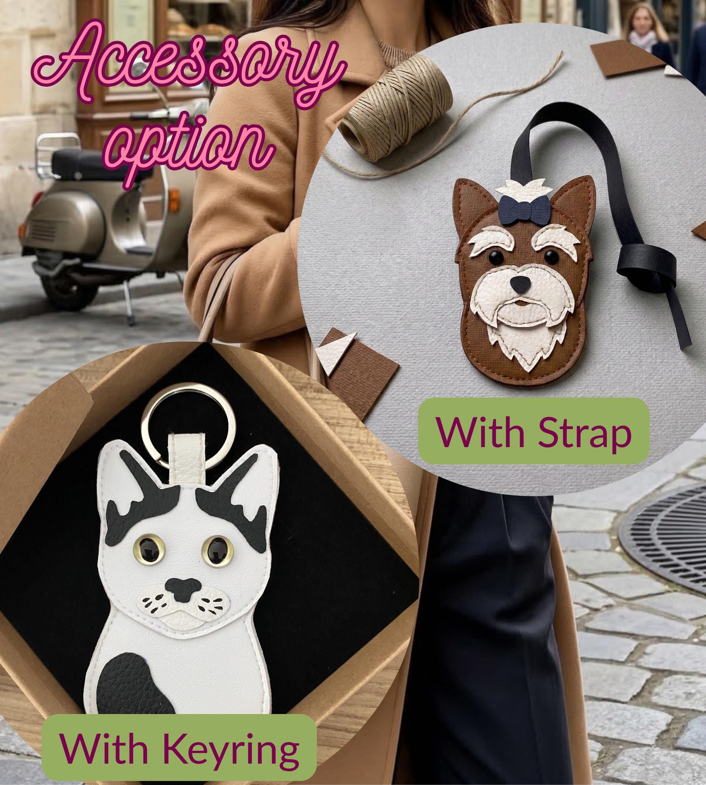 Handmade Leather Pet Bag Charm, Cute Leather Puppy Charm, Aesthetic Dog Bag Accessory, Custom Pet Portrait Keychain, Anniversary Gifts