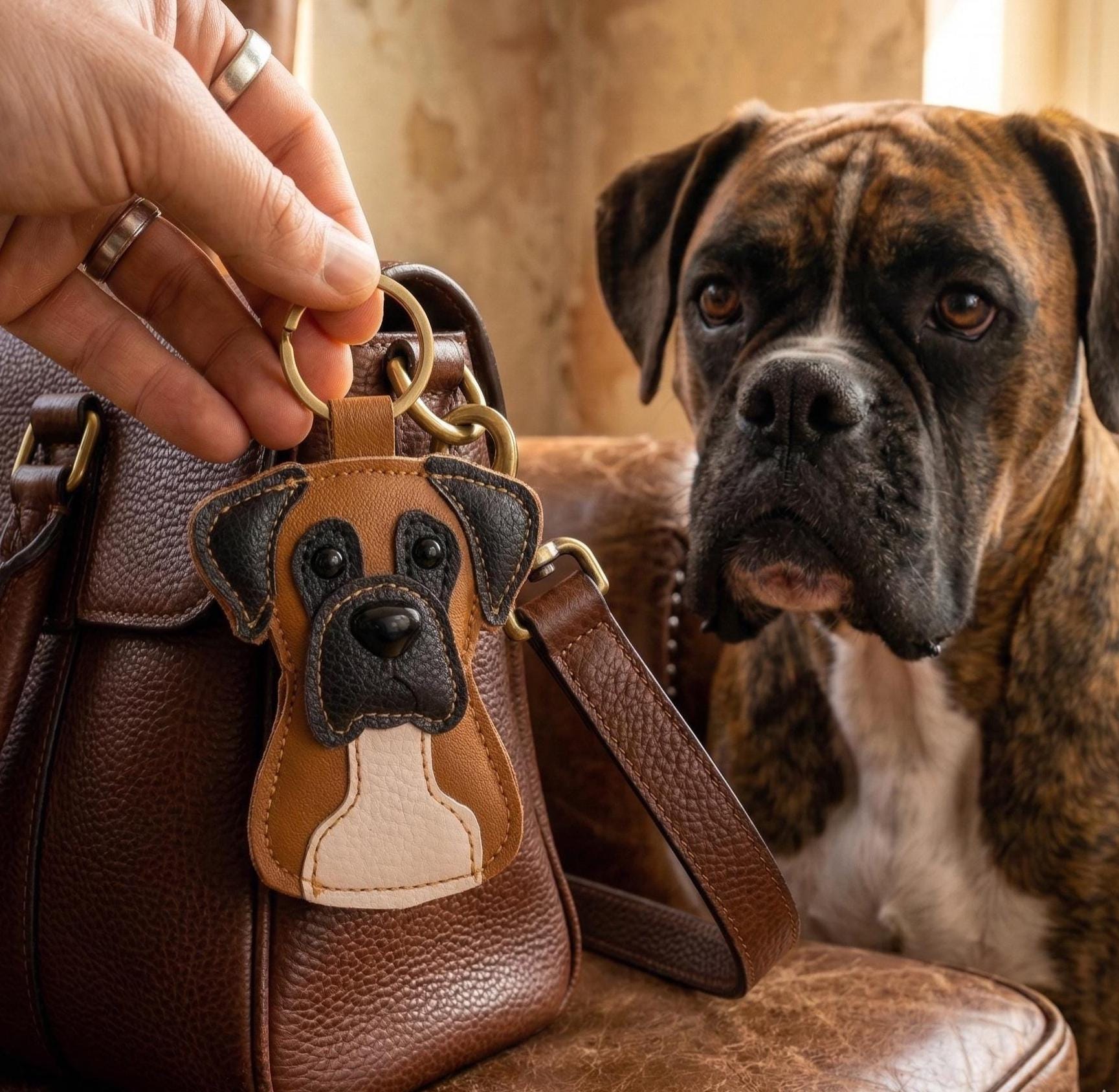 Handmade Leather Pet Bag Charm, Cute Leather Puppy Charm, Aesthetic Dog Bag Accessory, Custom Pet Portrait Keychain, Anniversary Gifts